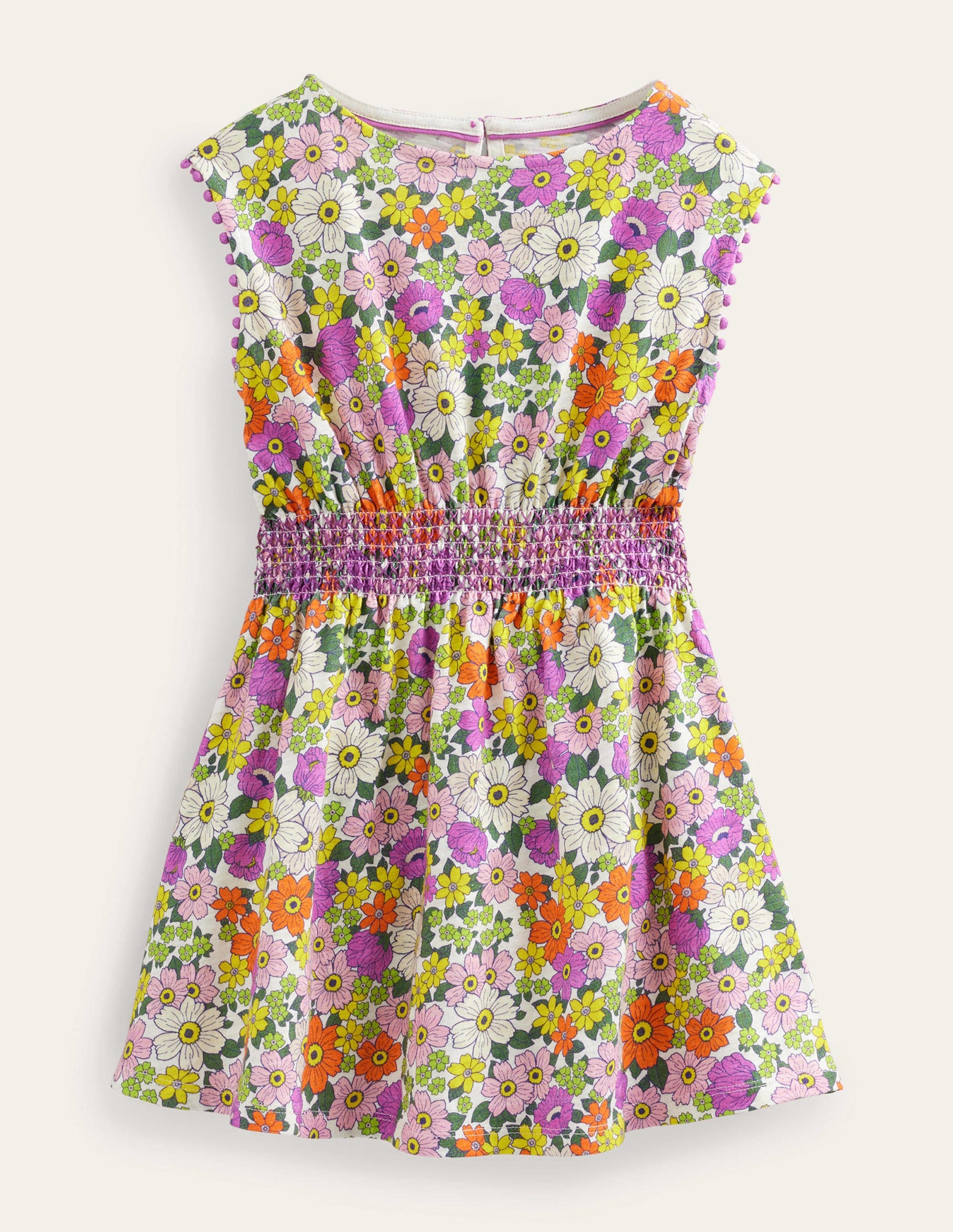 Printed Holiday Dress-Ivory and Radiant Orchid-1