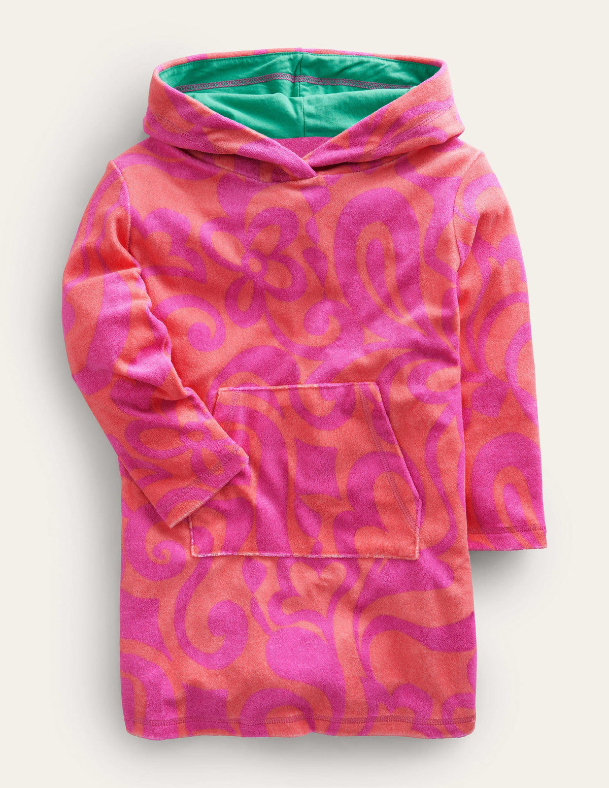 Pattern Towelling Beach Dress-Peach Punch Pink - Image 1