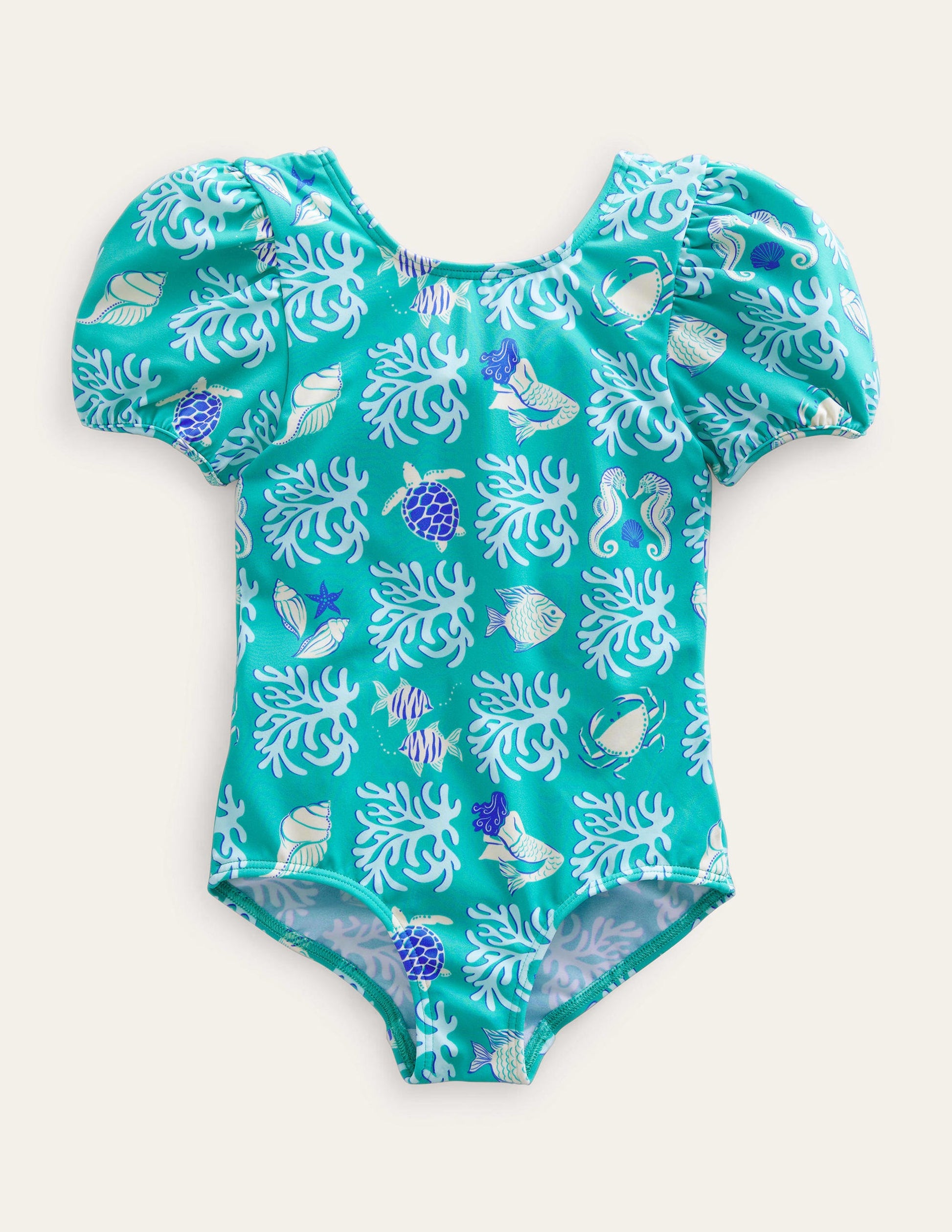 Printed Puff-sleeved Swimsuit-Tropical Spring Lagoon-1