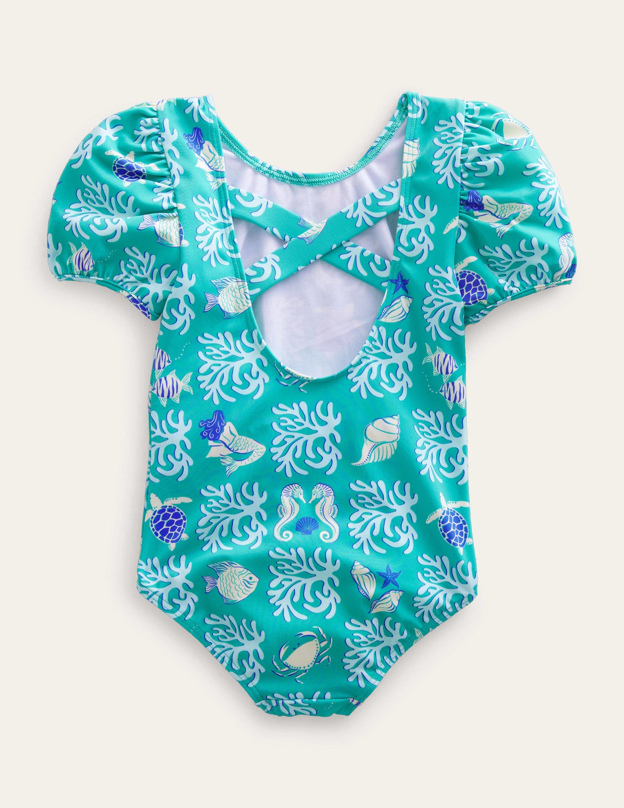 Printed Puff-sleeved Swimsuit-Tropical Spring Lagoon - Image 2