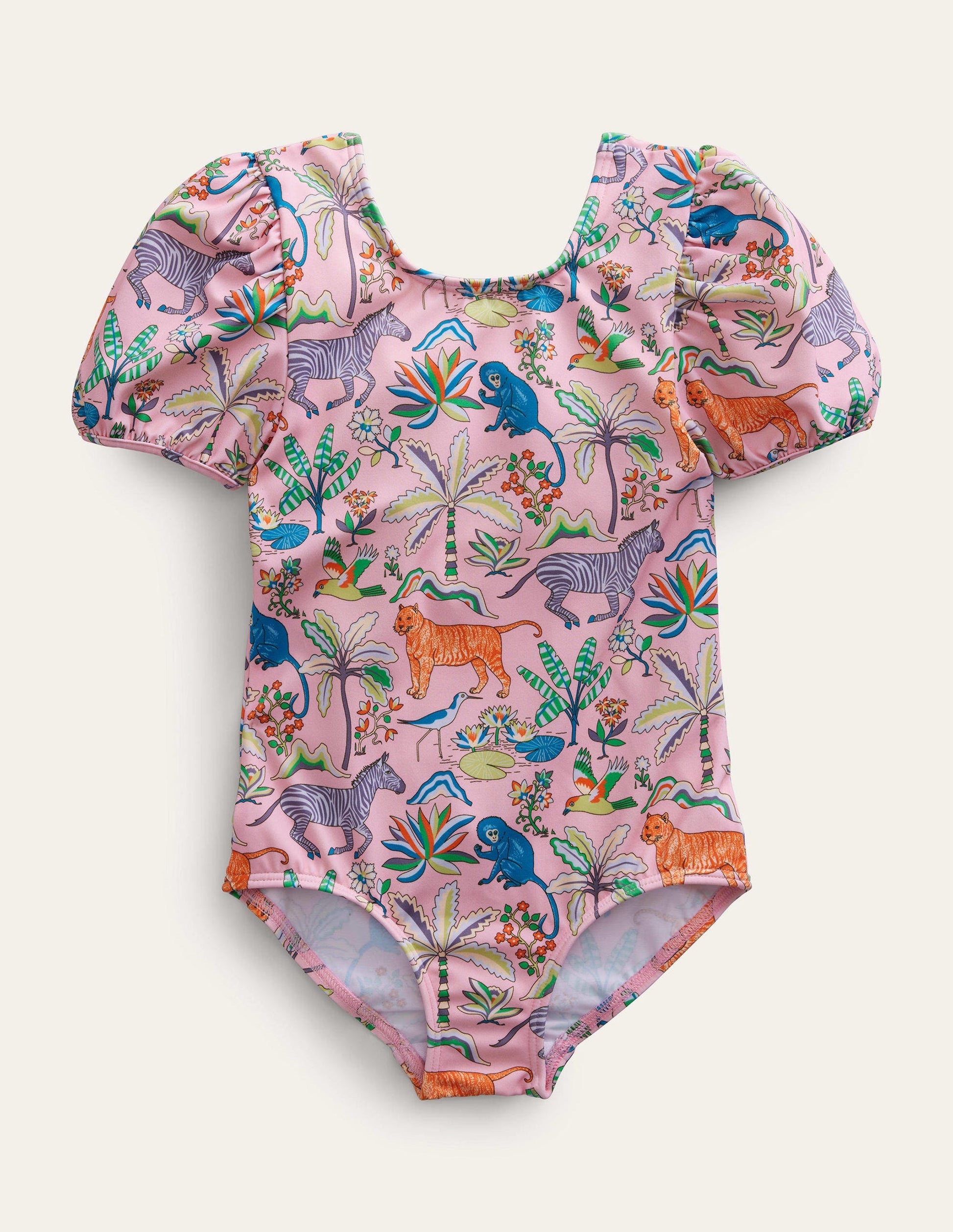 Printed Puff-sleeved Swimsuit-Cameo Pink Tropical Garden-1