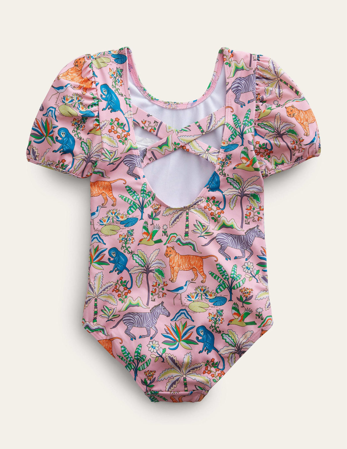 Printed Puff-sleeved Swimsuit-Cameo Pink Tropical Garden - Image 2