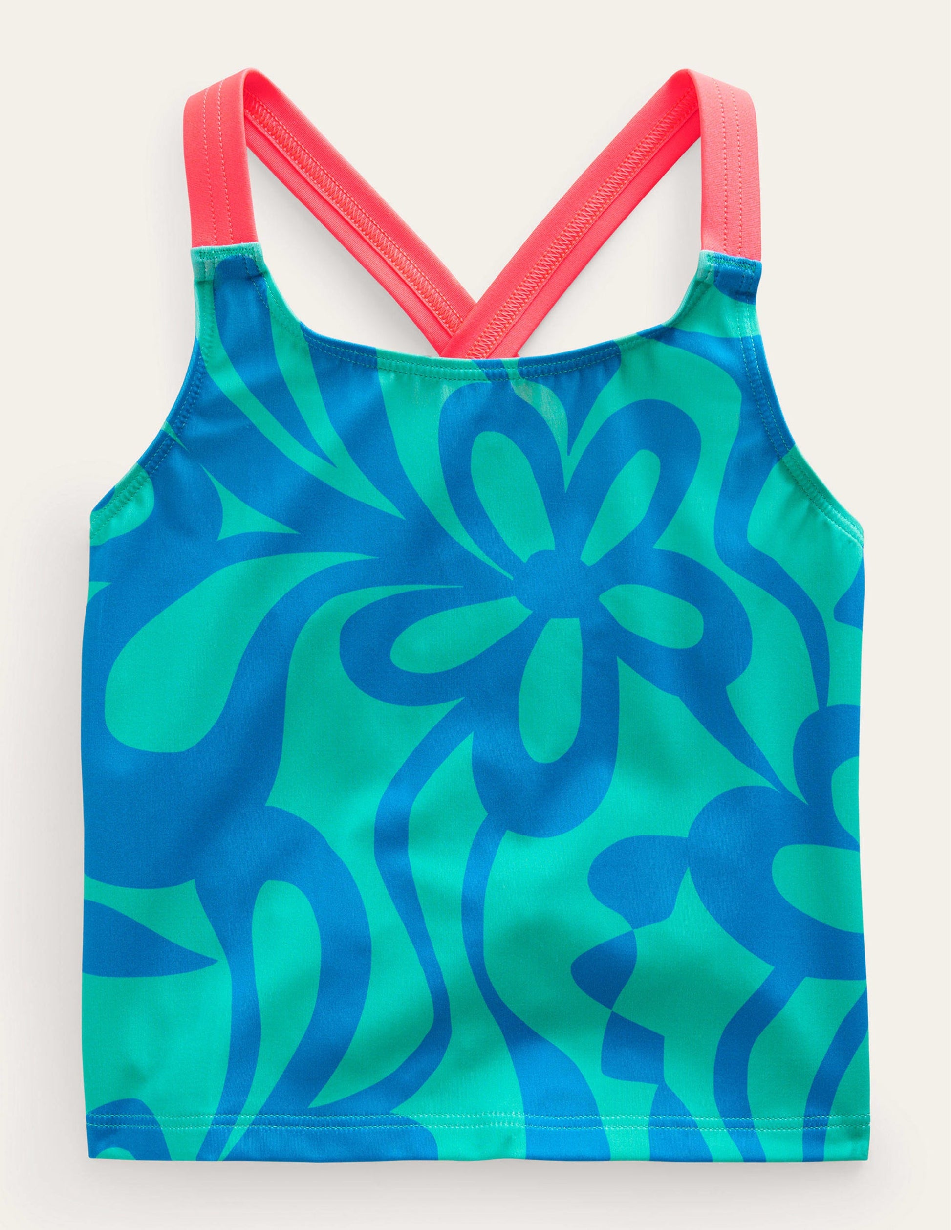 Cross Back Tankini Top-Tropical Green Summer Stencil-1