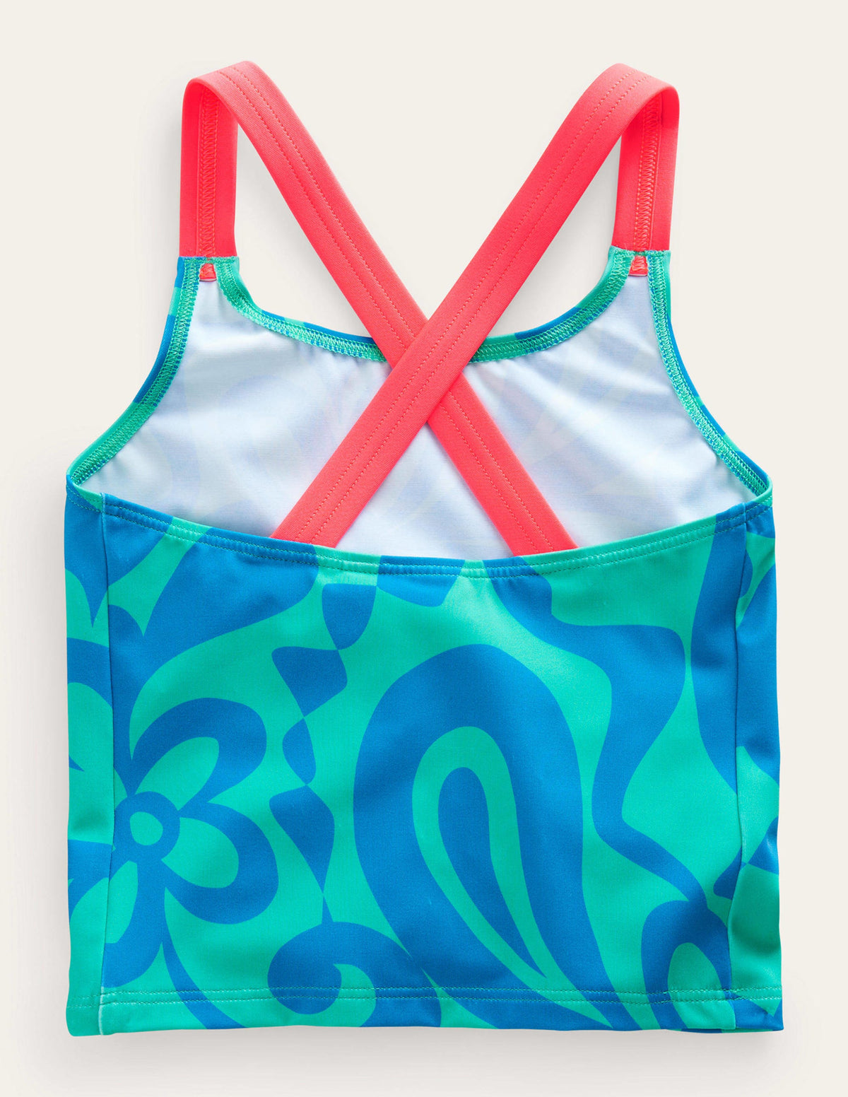 Cross Back Tankini Top-Tropical Green Summer Stencil - Image 2
