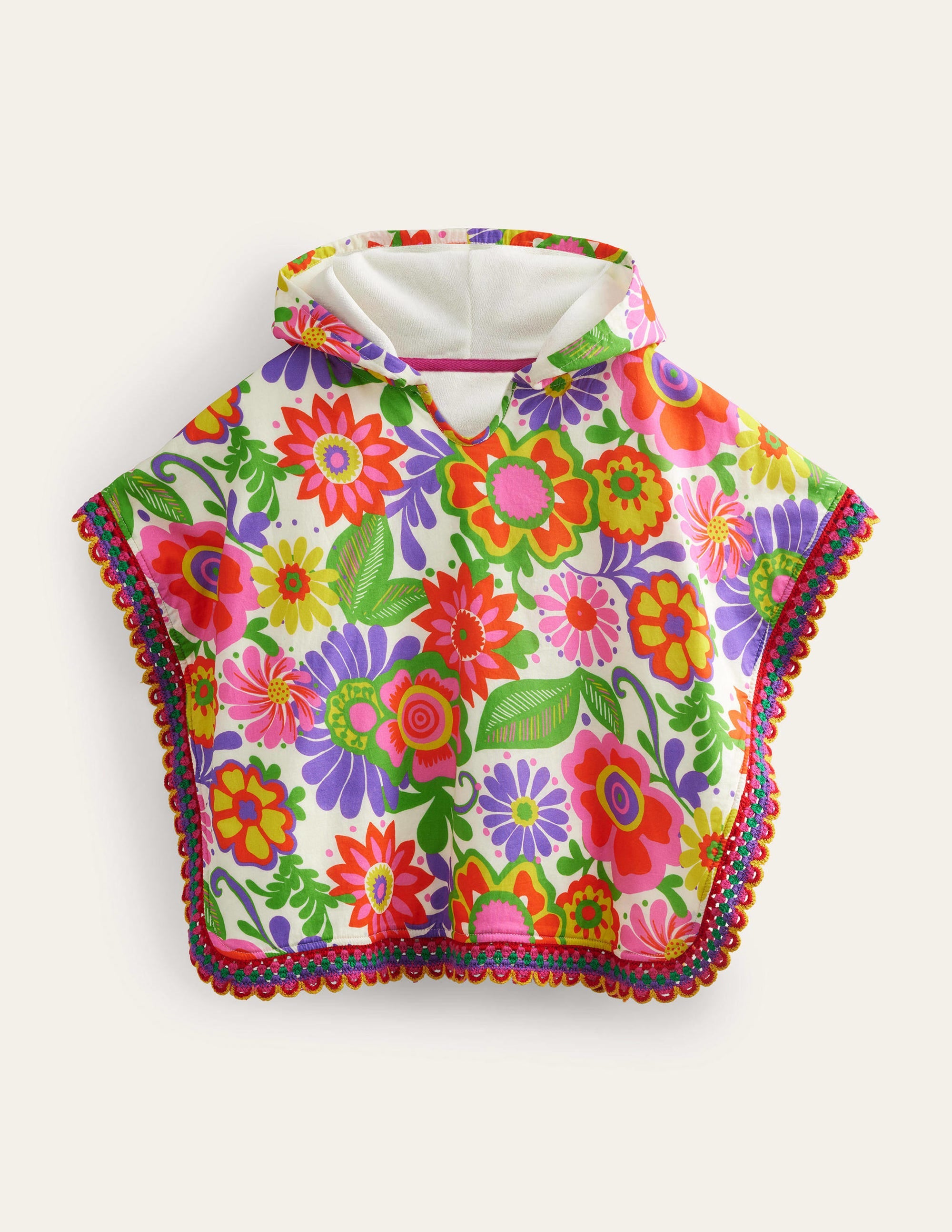 Towelling Poncho Hoodie-Multi Festival Floral - Image 1