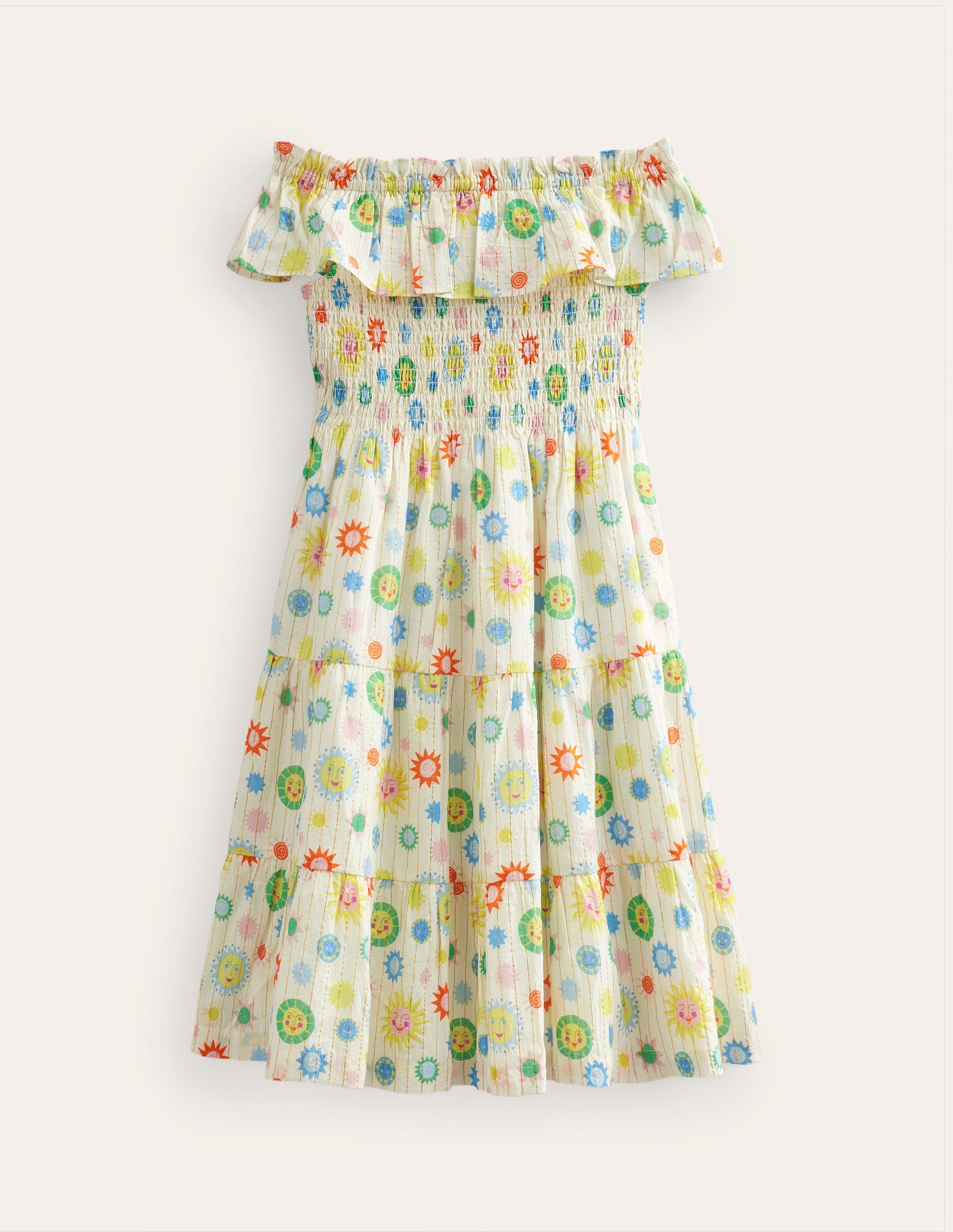 Shirred Woven Midi Dress-Ivory Pretty Suns-1