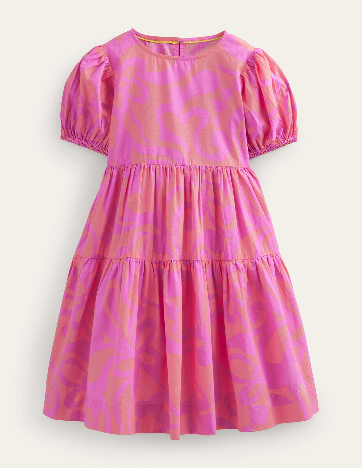 Tiered Printed Cotton Dress-Peach Punch Summer Stencil-1