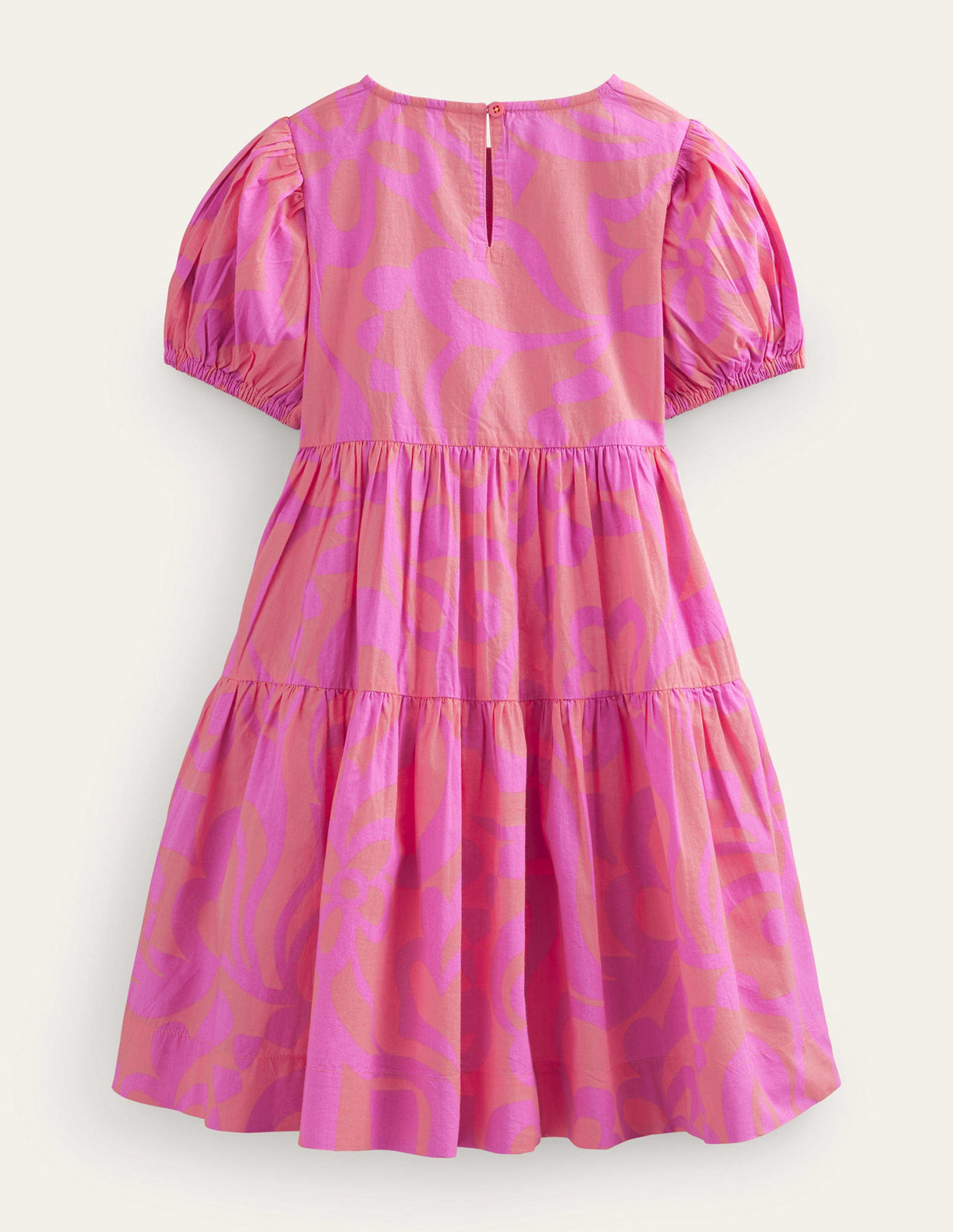 Tiered Printed Cotton Dress-Peach Punch Summer Stencil-2