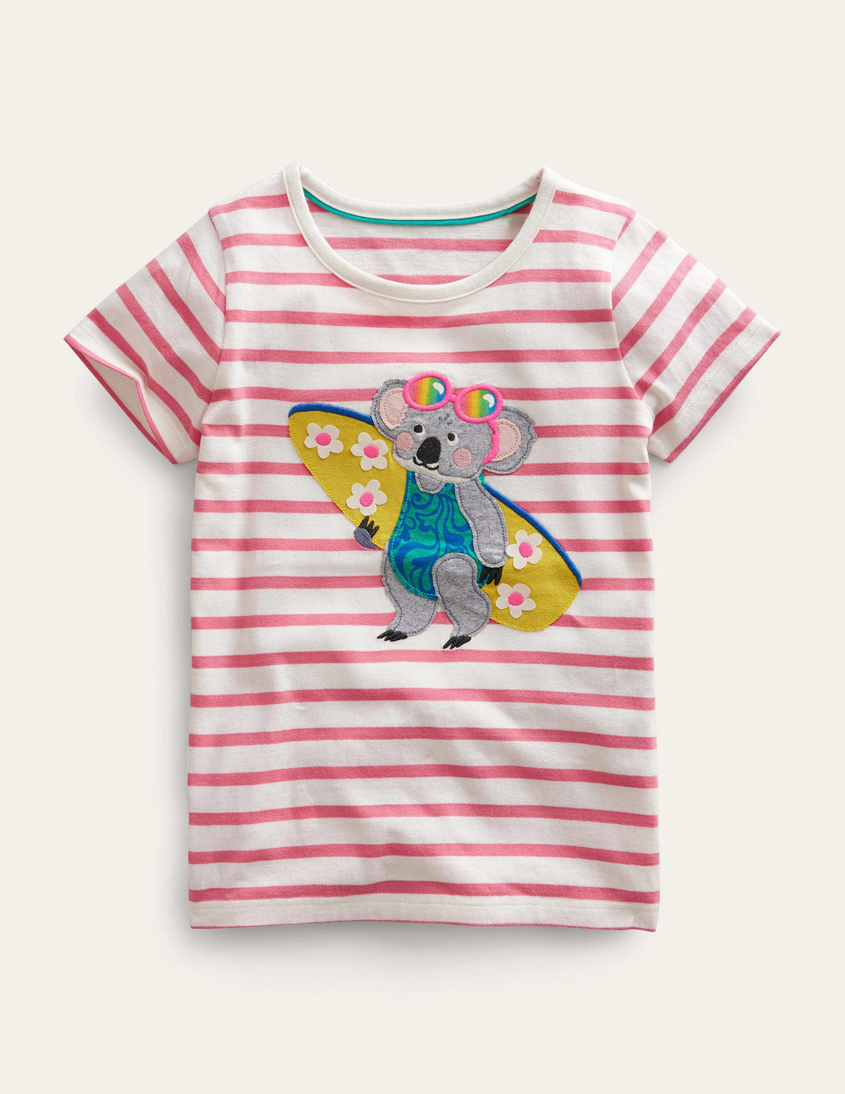 Appliqué T-Shirt-Peach Punch Pink/Ivory-1