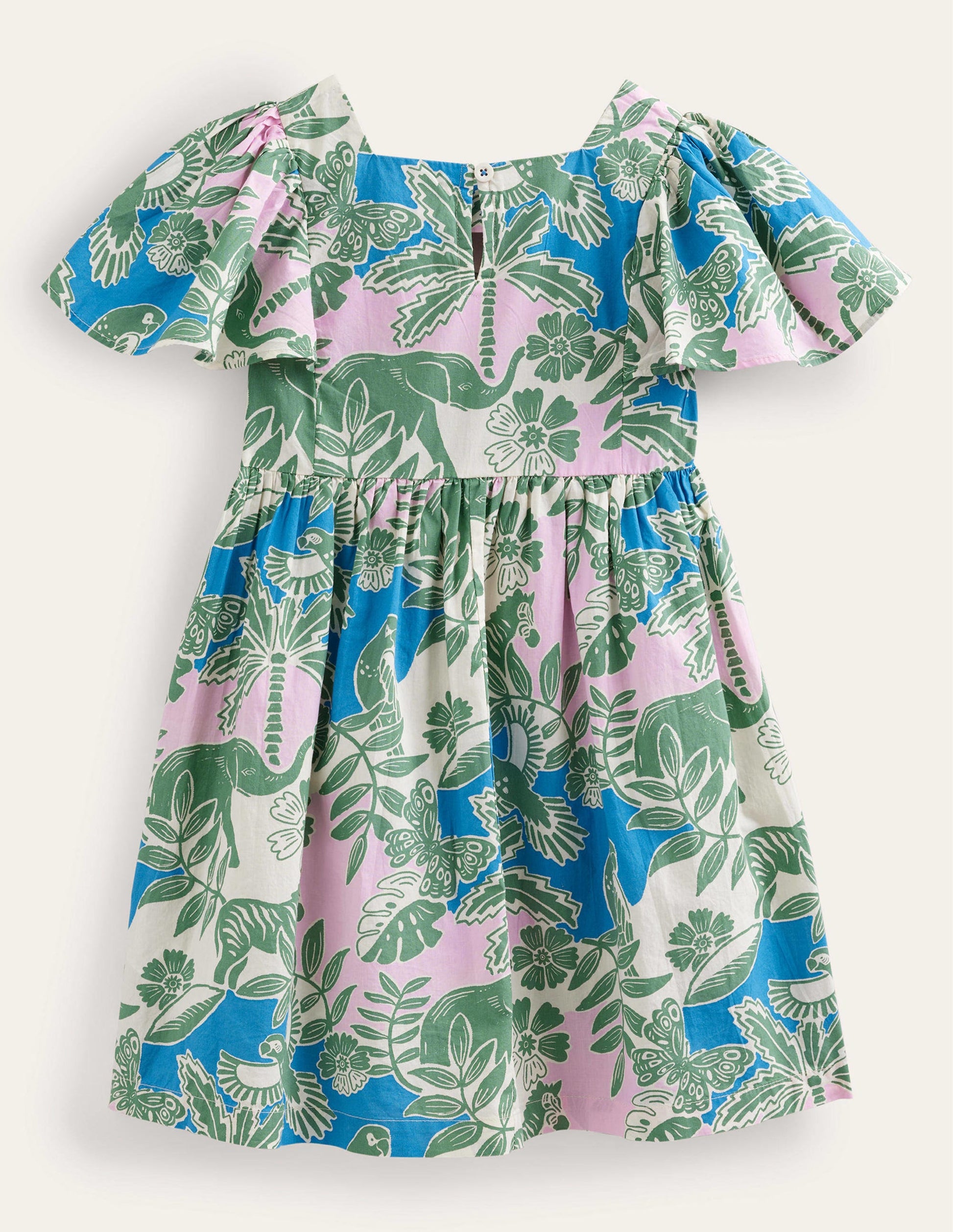 Flutter-Sleeve Printed Dress-Rosemary Woodblock Jungle-2