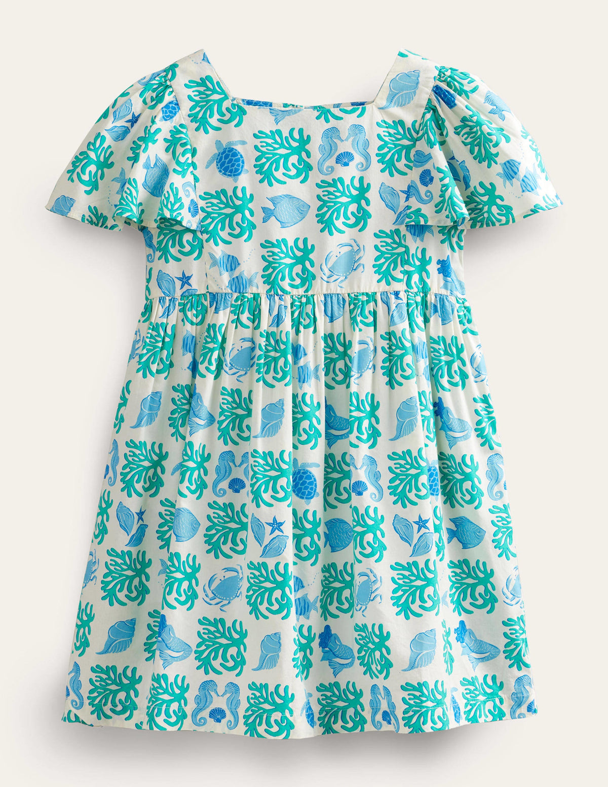 Flutter-Sleeve Printed Dress-Aqua Lagoon-1