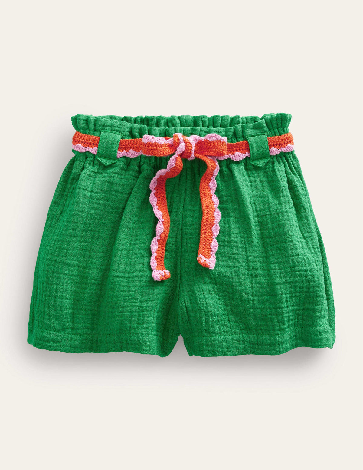 Crinkle Crochet Shorts-School Green-1