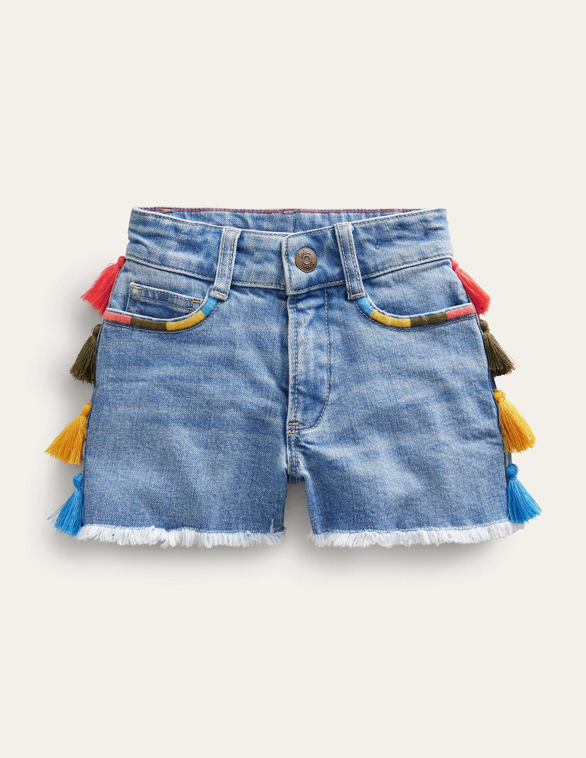 Tassle Denim Shorts-Light Vintage Wash-1
