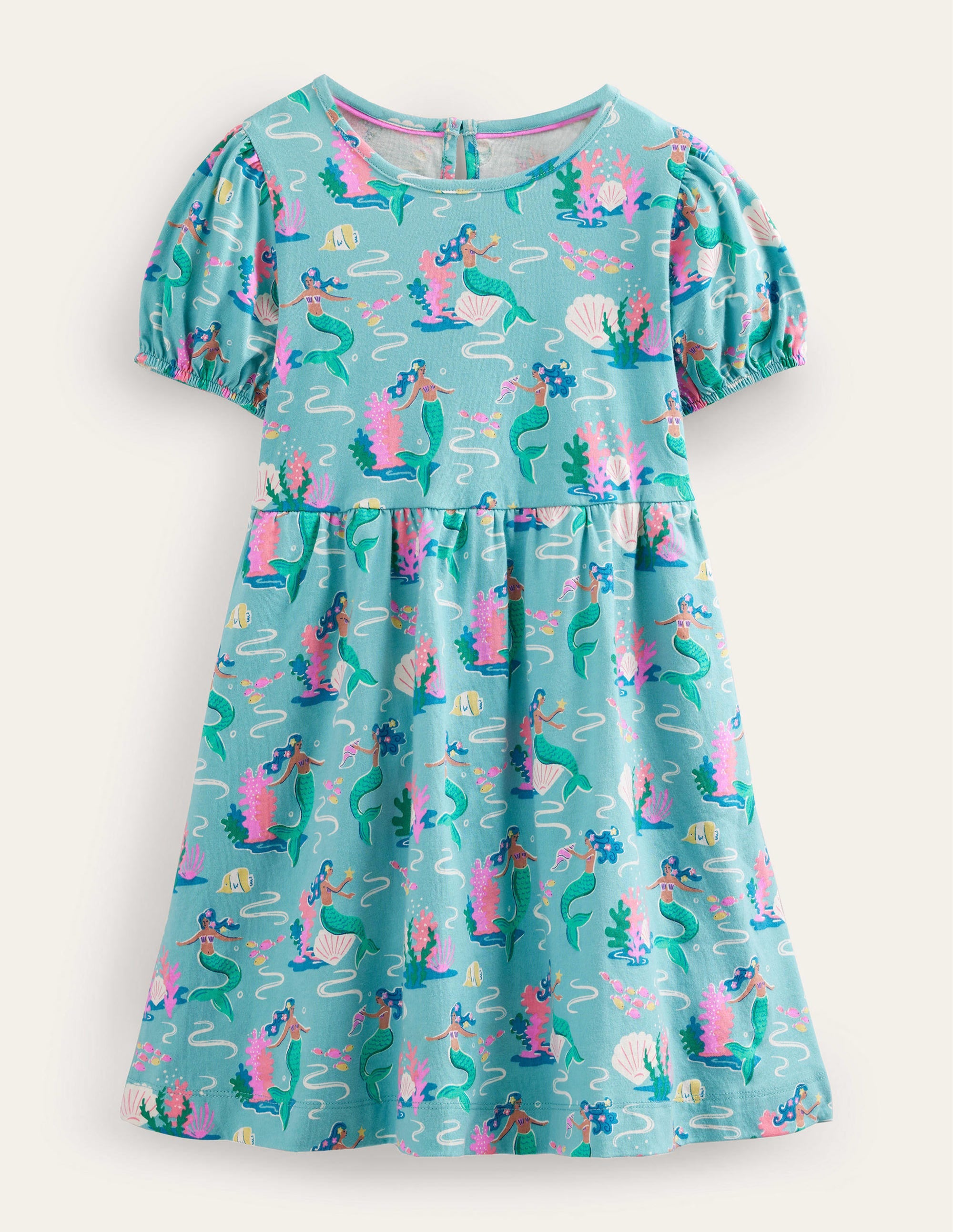 Puff Sleeve Dress-Aqua Sea Blue Mermaids - Image 1