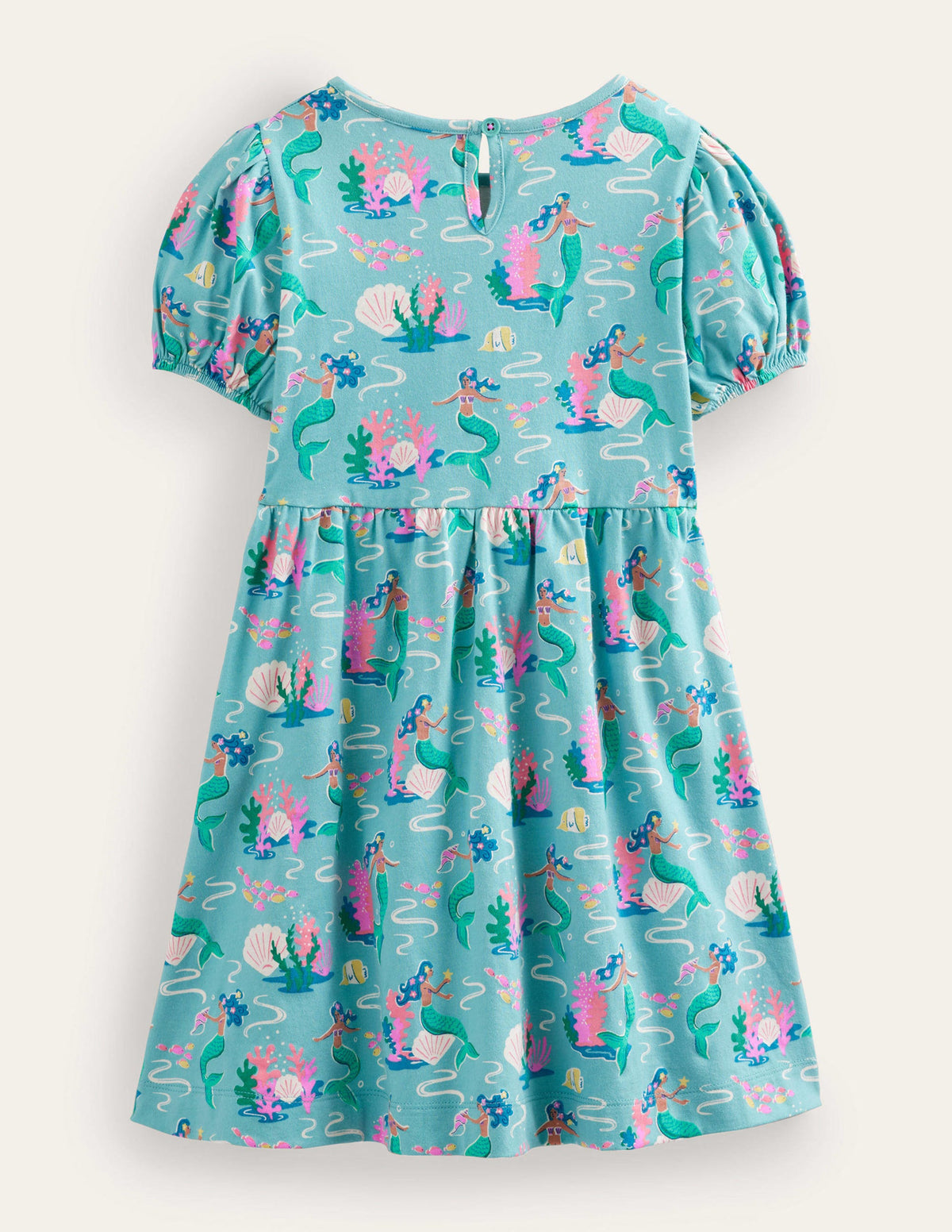 Puff Sleeve Dress-Aqua Sea Blue Mermaids - Image 2