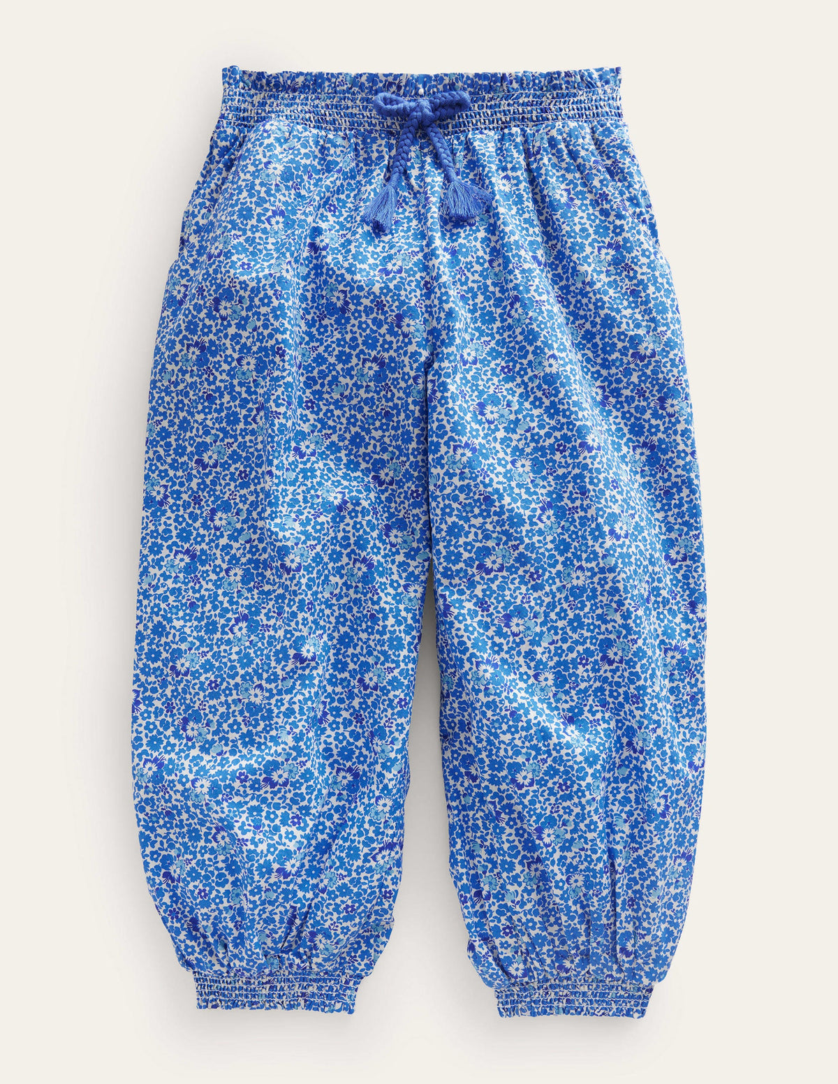 Cuffed Holiday Trousers-Blue and Aqua Ditsy Floral - Image 1
