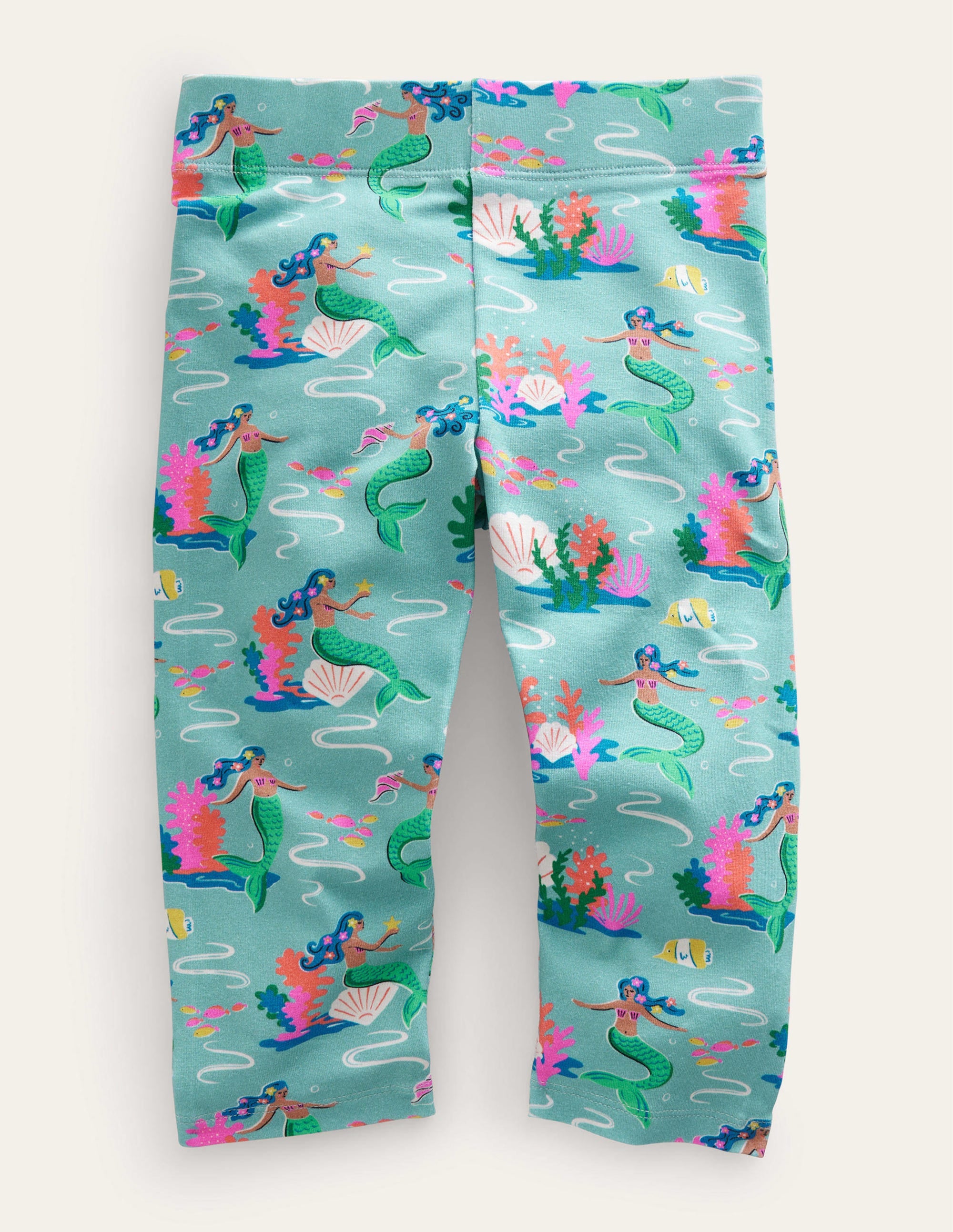 Fun Cropped Leggings-Aqua Sea Mermaids - Image 1