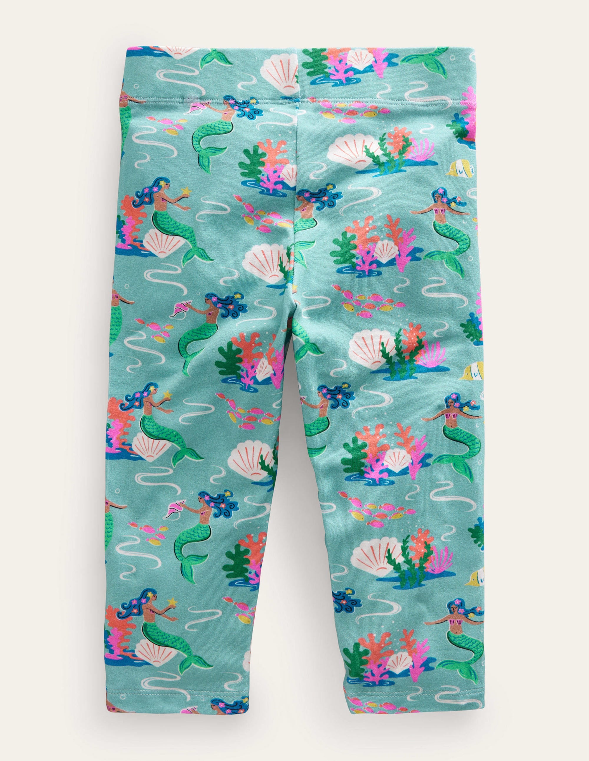 Fun Cropped Leggings-Aqua Sea Mermaids - Image 2