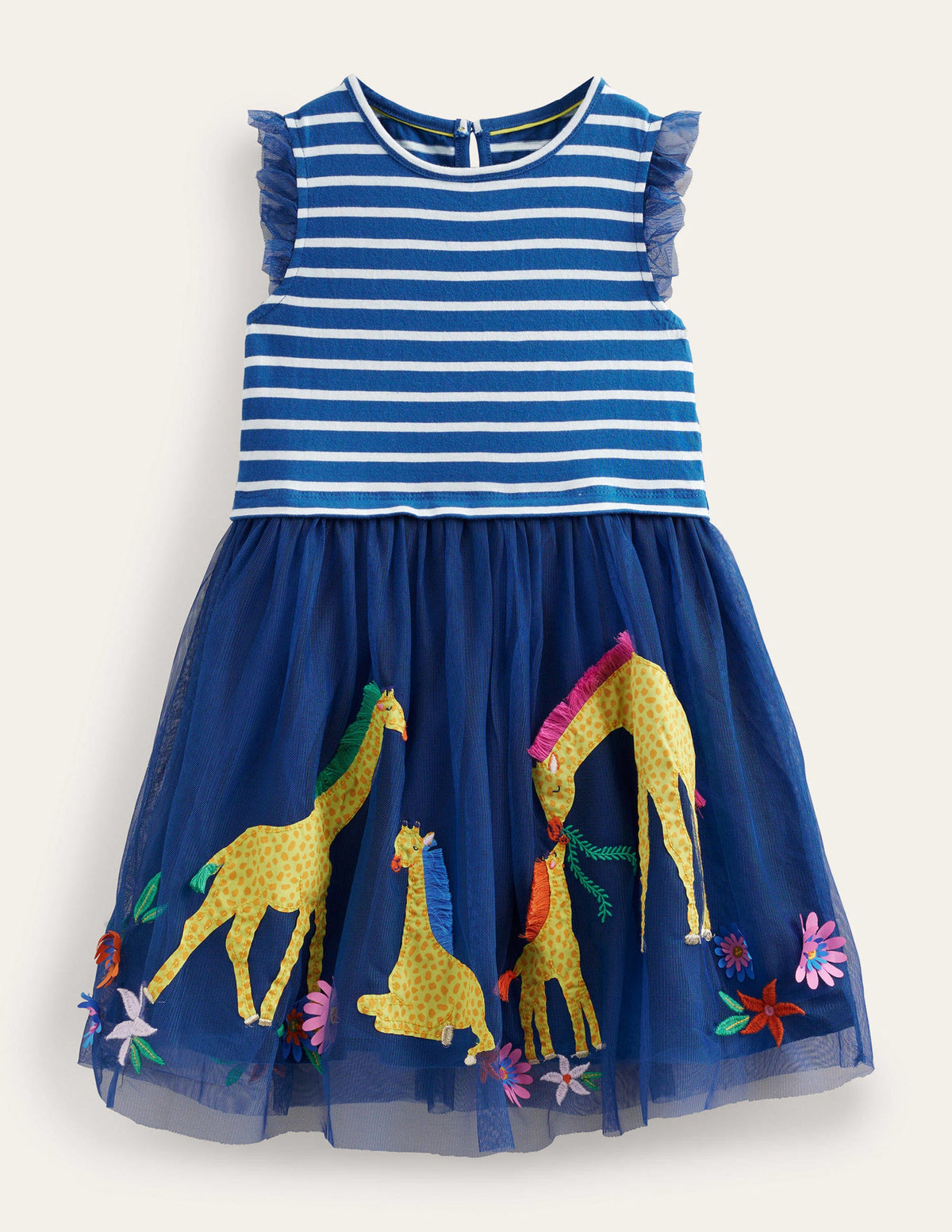 Tulle Mix Appliqué Dress-Sapphire & Vanilla Stripe - Image 1