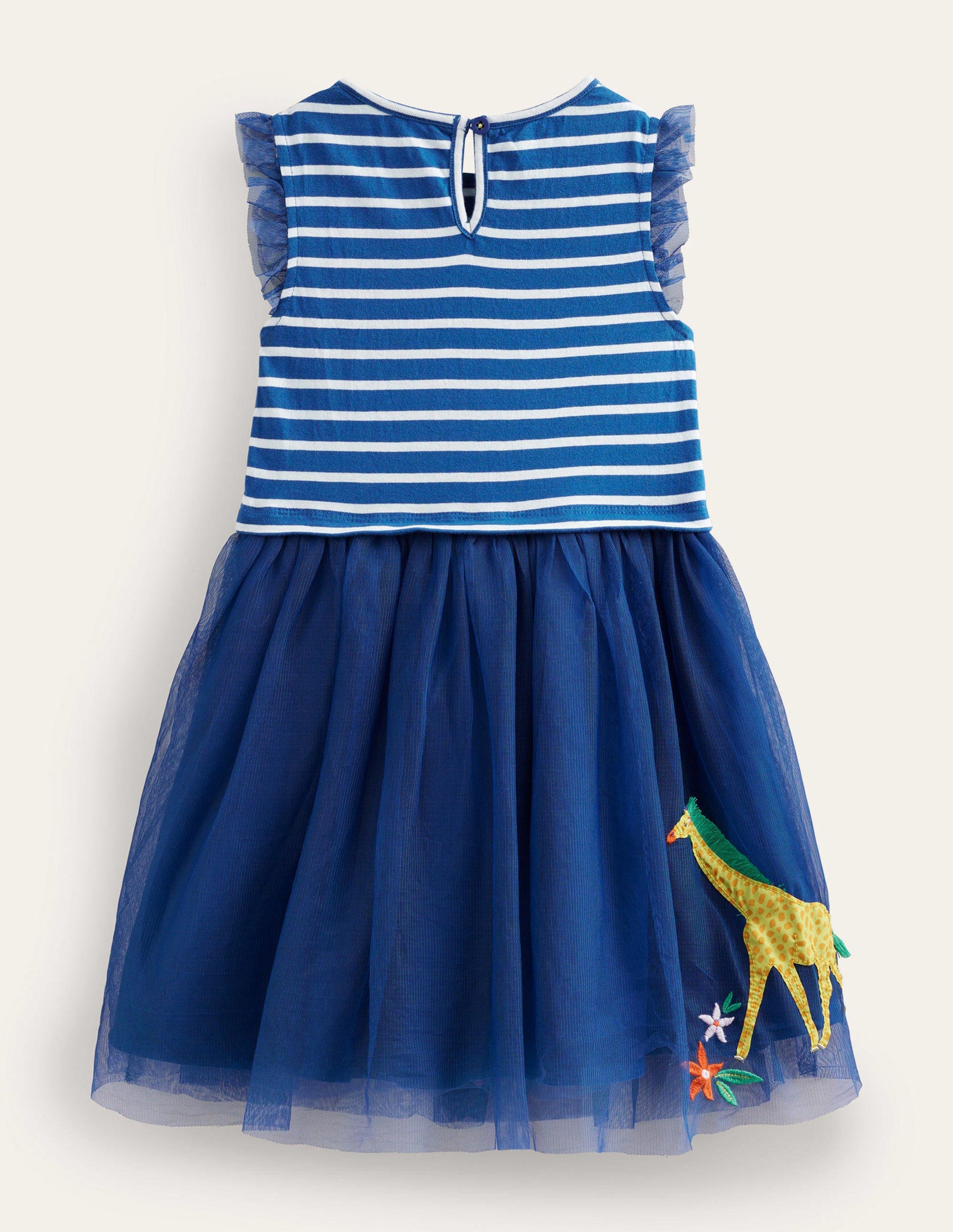 Tulle Mix Appliqué Dress-Sapphire & Vanilla Stripe-2