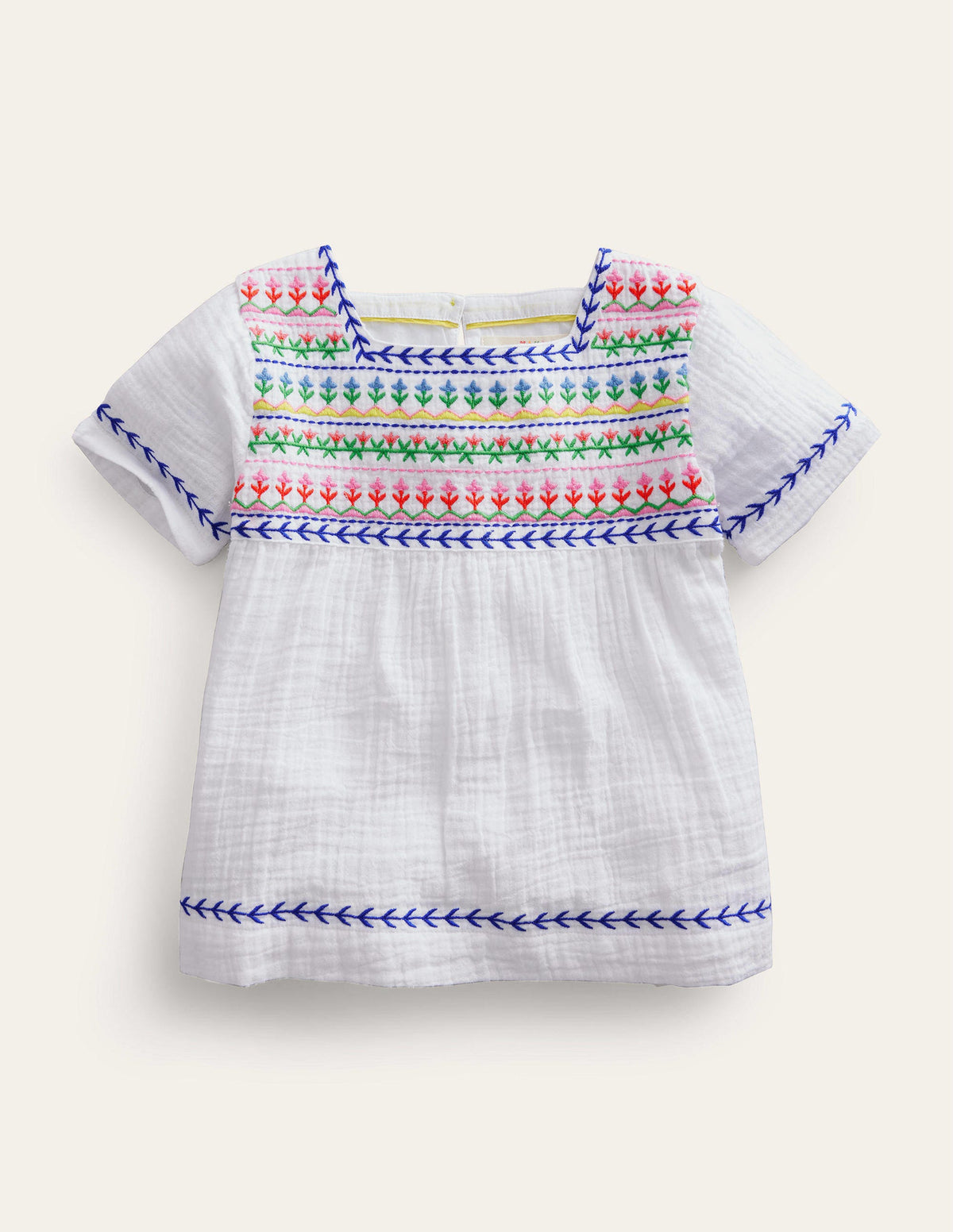 Embroidered Trim Top-White-1
