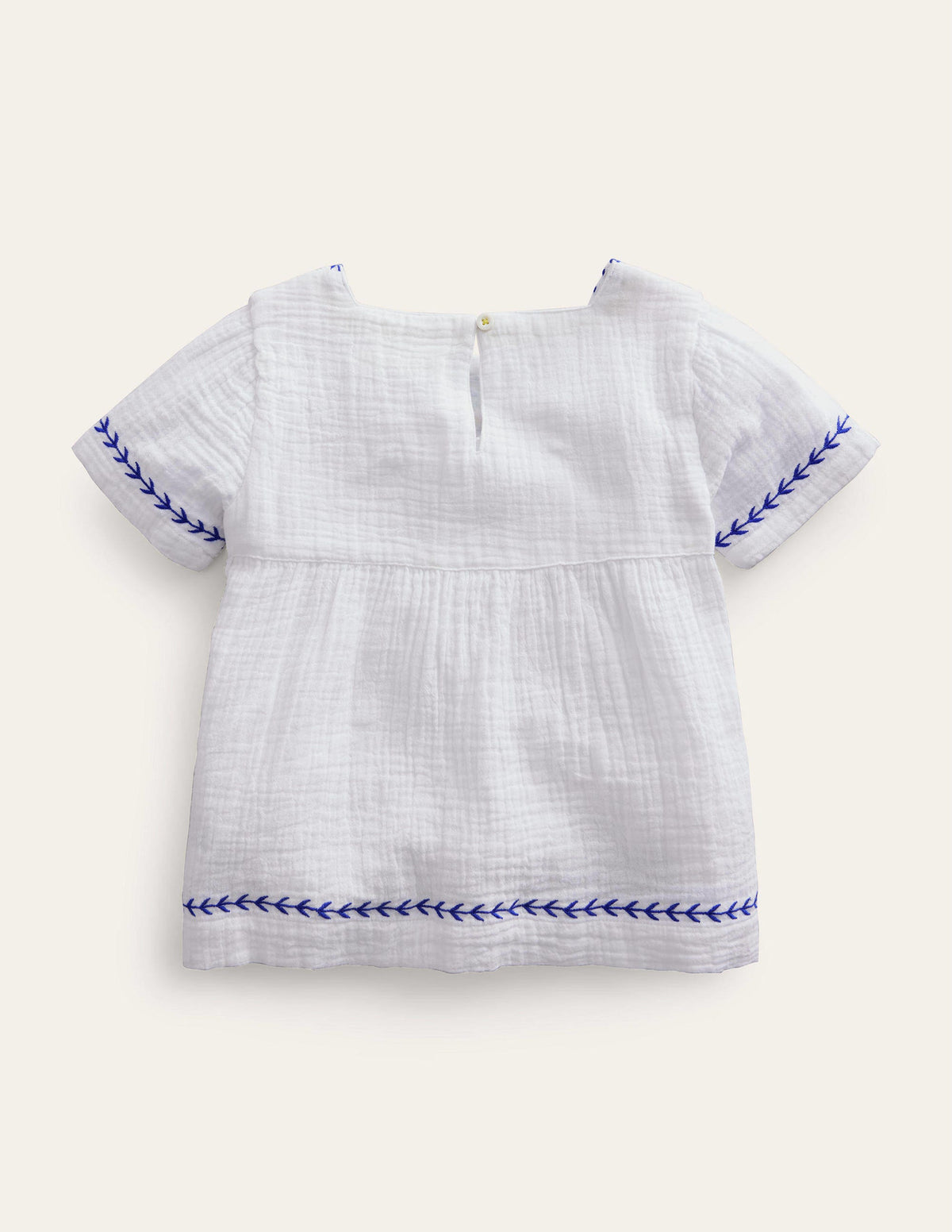 Embroidered Trim Top-White-2