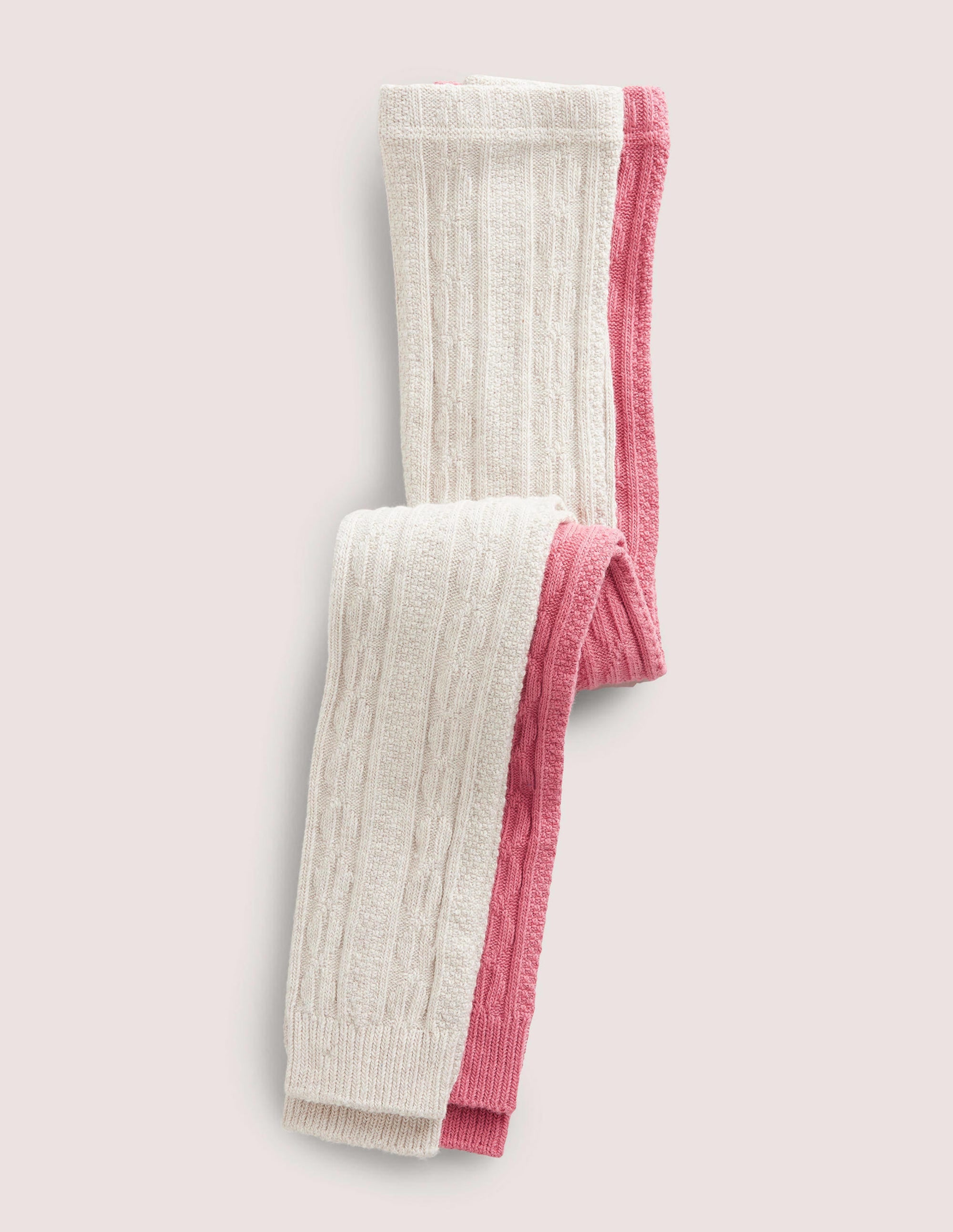 Cable Footless Tights 2 Pack-Oat/Pink - Image 1