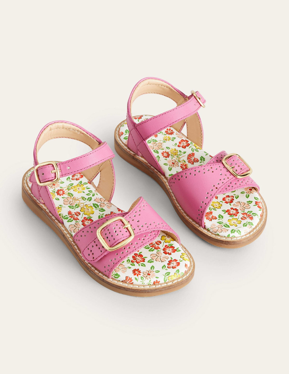 Leather Buckle Sandals-Pink-2