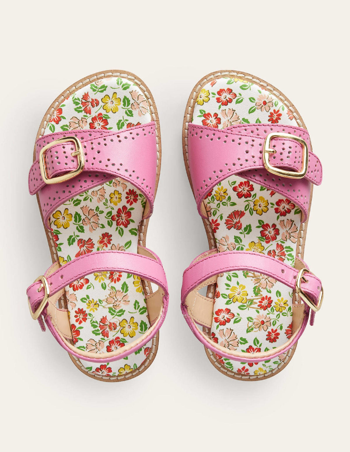 Leather Buckle Sandals-Pink-4