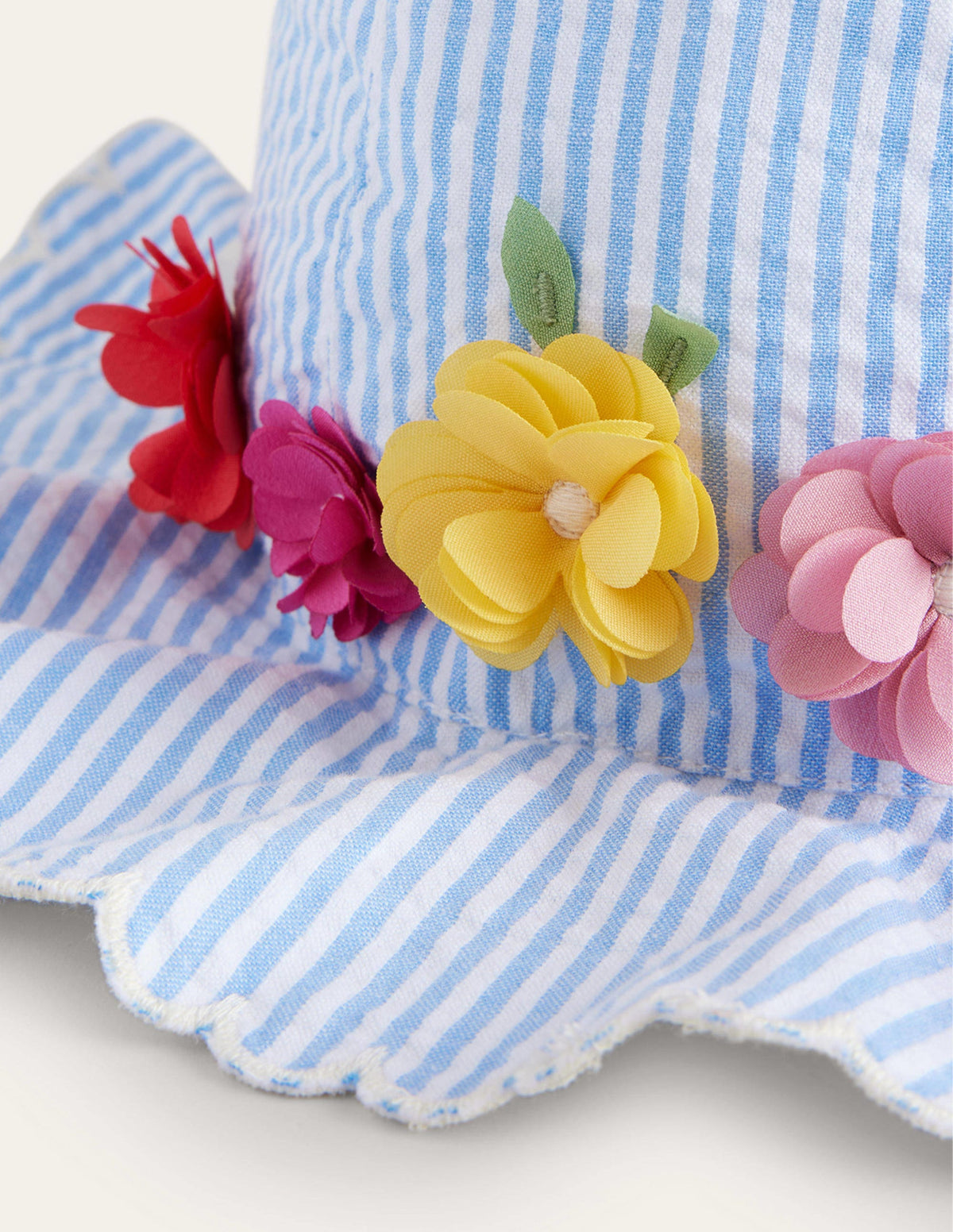 Wide Brimmed Hat-Blue Stripe Flowers - Image 2