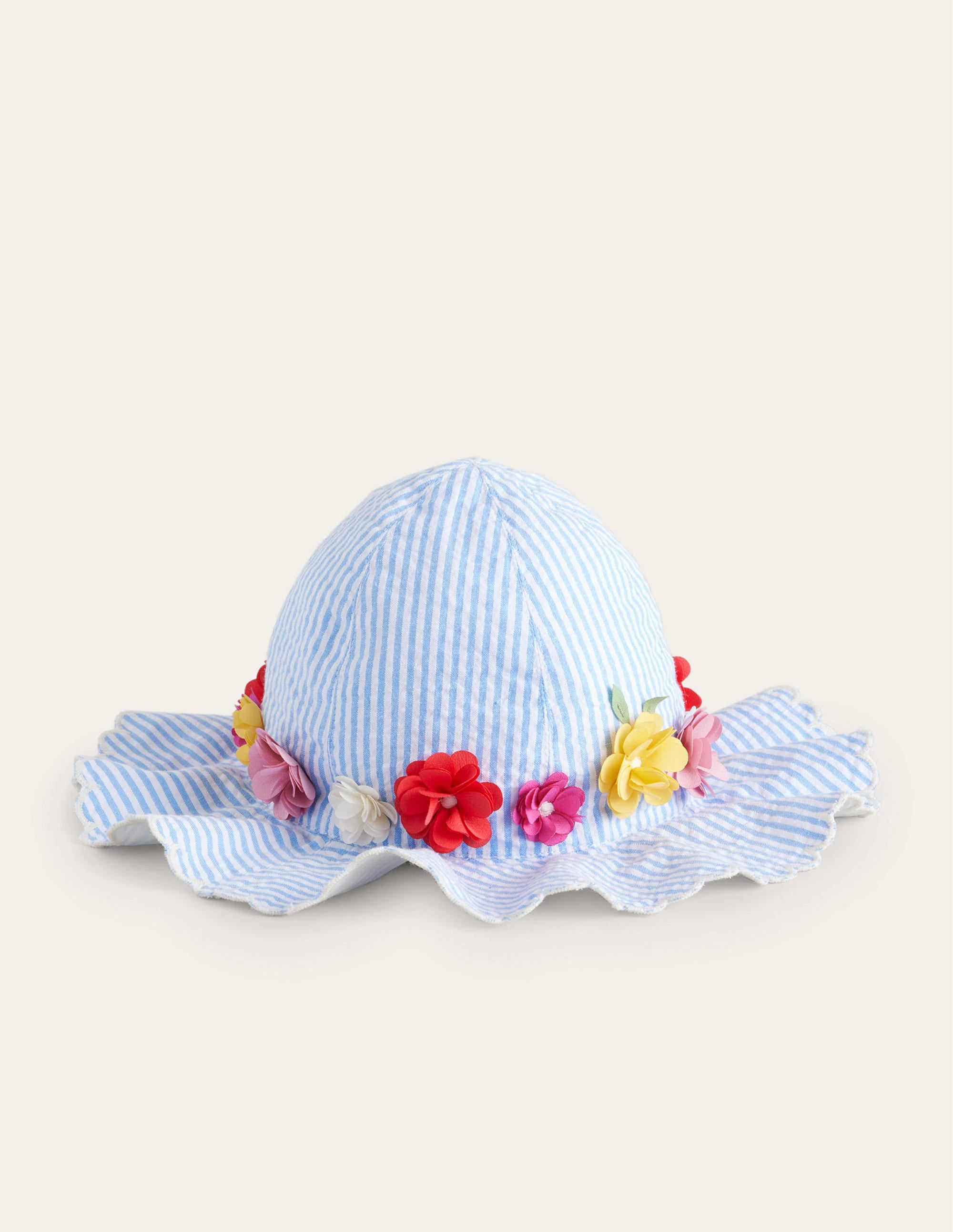 Wide Brimmed Hat-Blue Stripe Flowers - Image 1