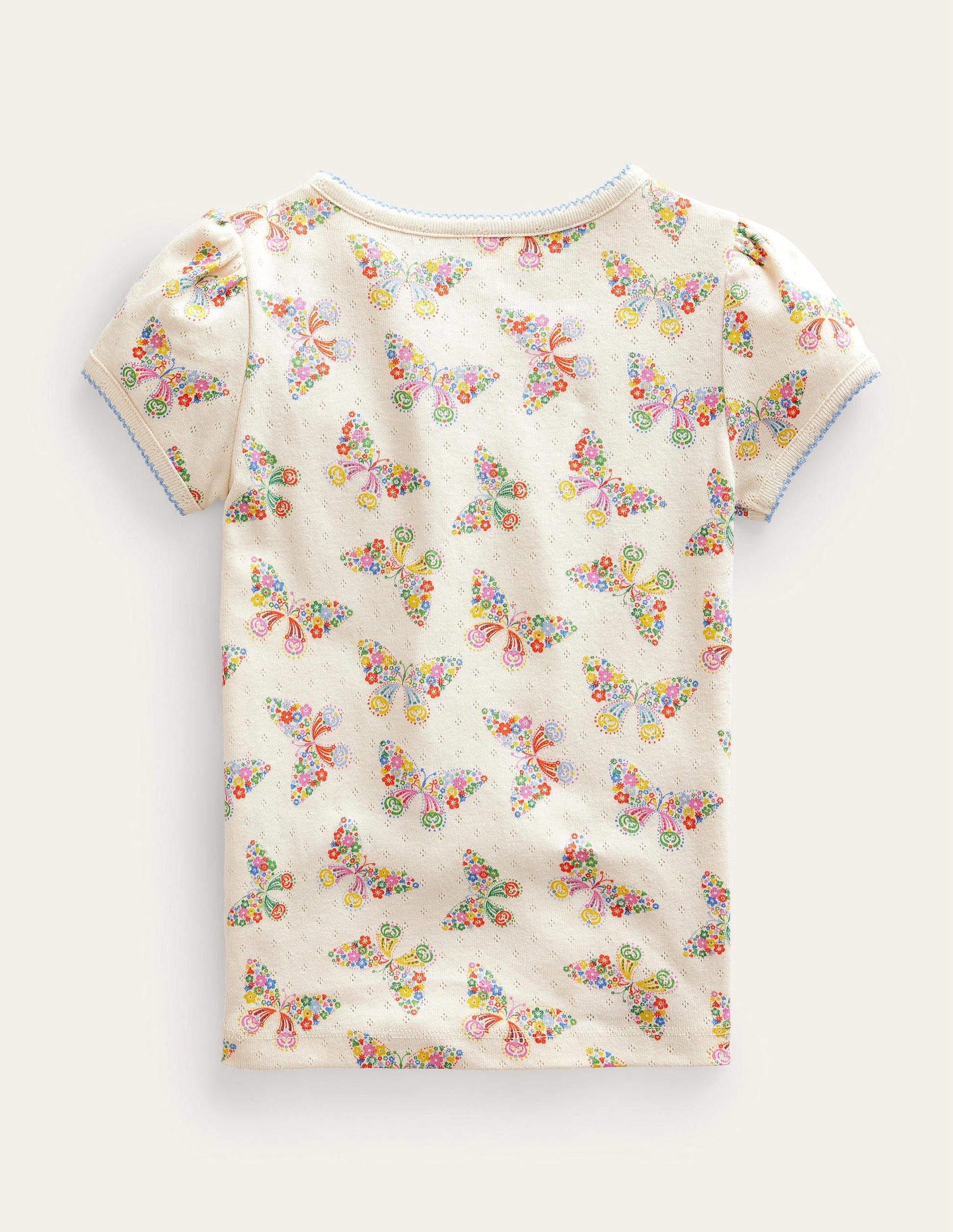 Short-Sleeved Pointelle Top-Vanilla Pod Butterflies-2