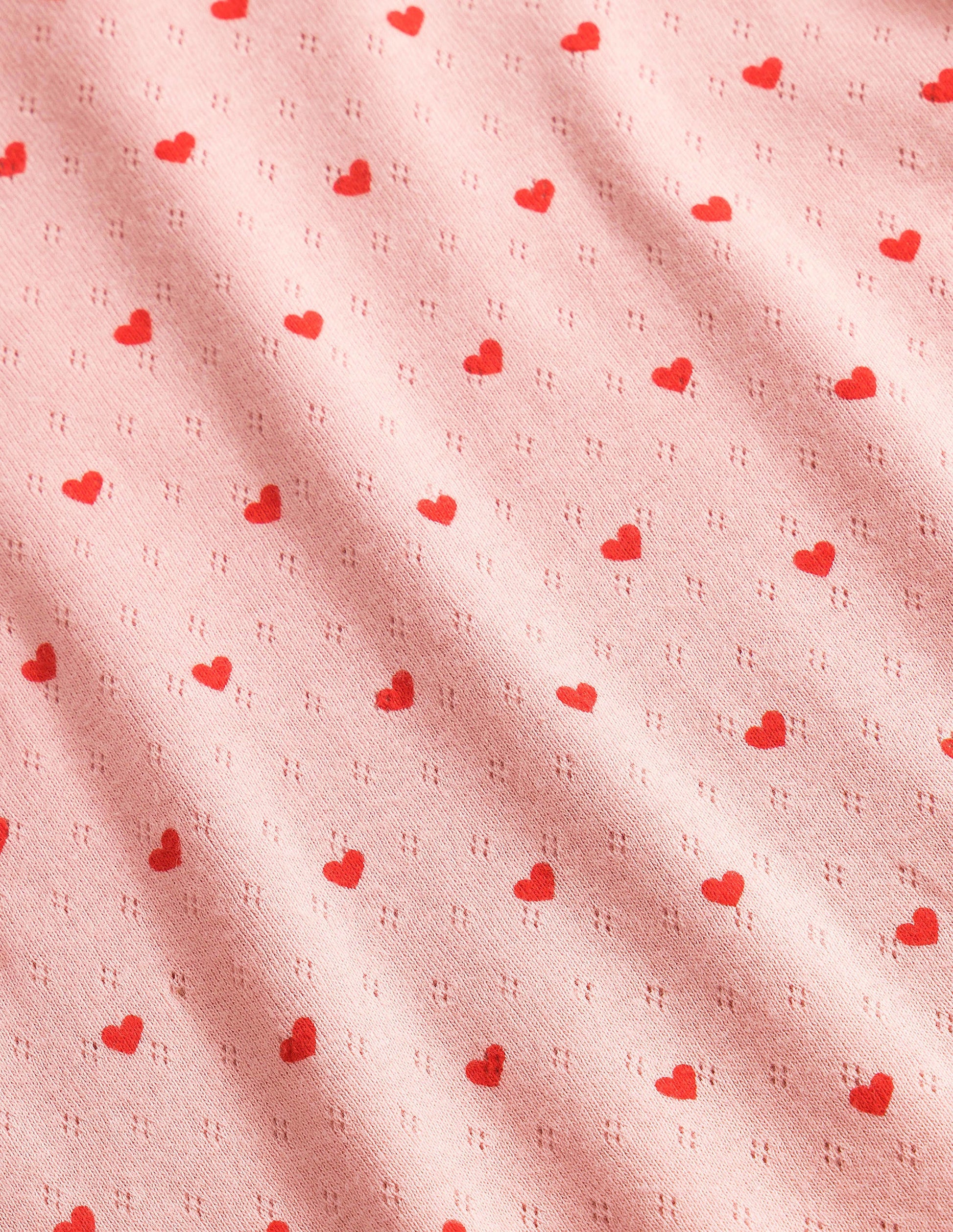 Short-Sleeved Pointelle Top-Boto Pink Tiny Hearts-3