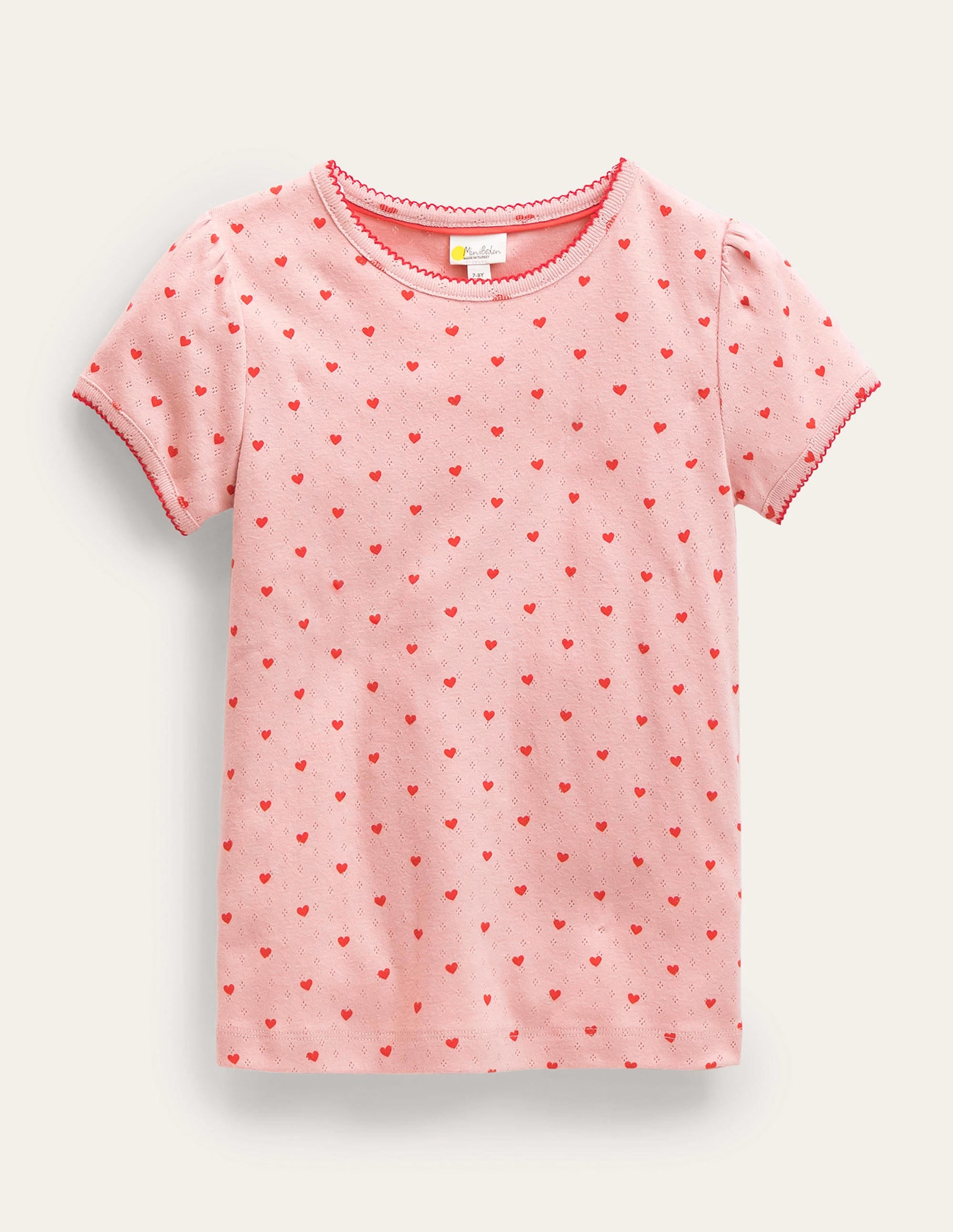 Short-Sleeved Pointelle Top-Boto Pink Tiny Hearts - Image 1