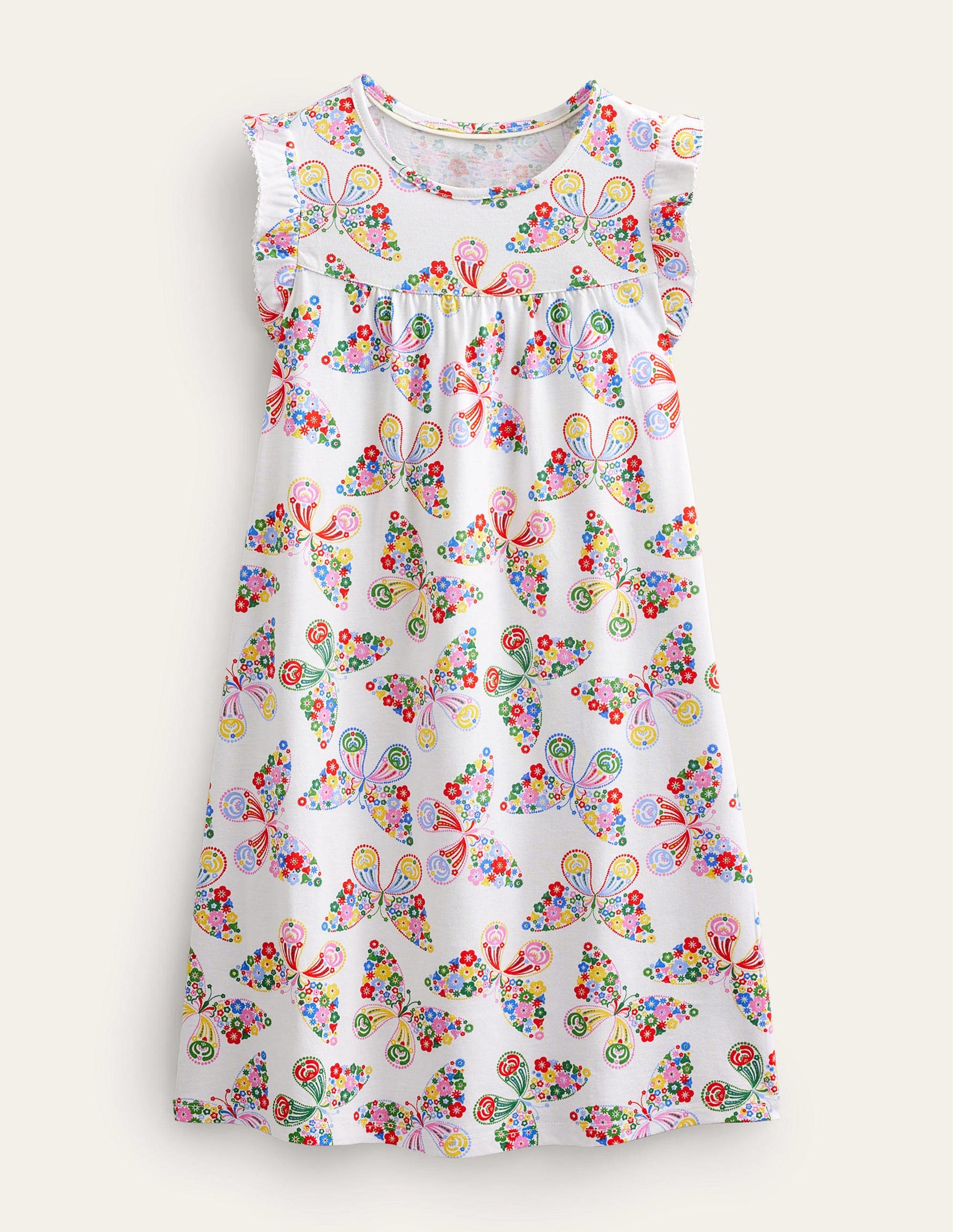 Printed Short-sleeved Nightie-Ivory Butterflies-1