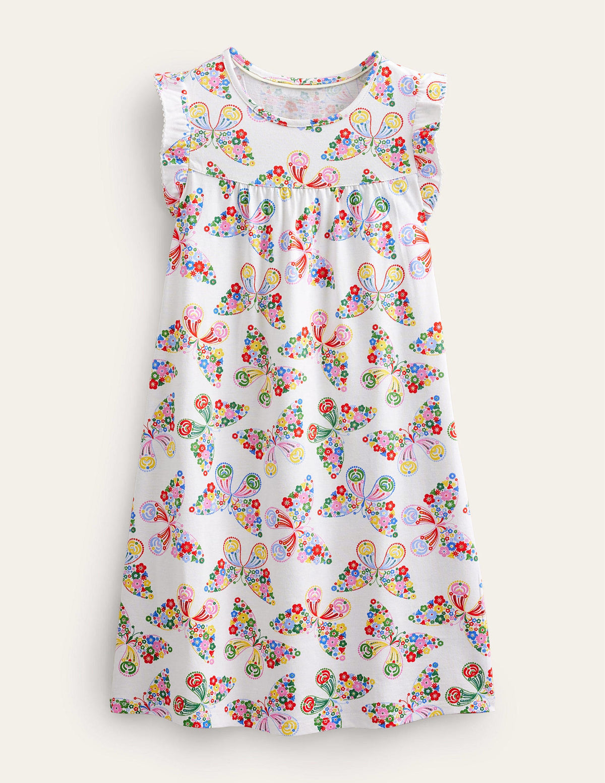 Printed Short-sleeved Nightie-Ivory Butterflies - Image 1