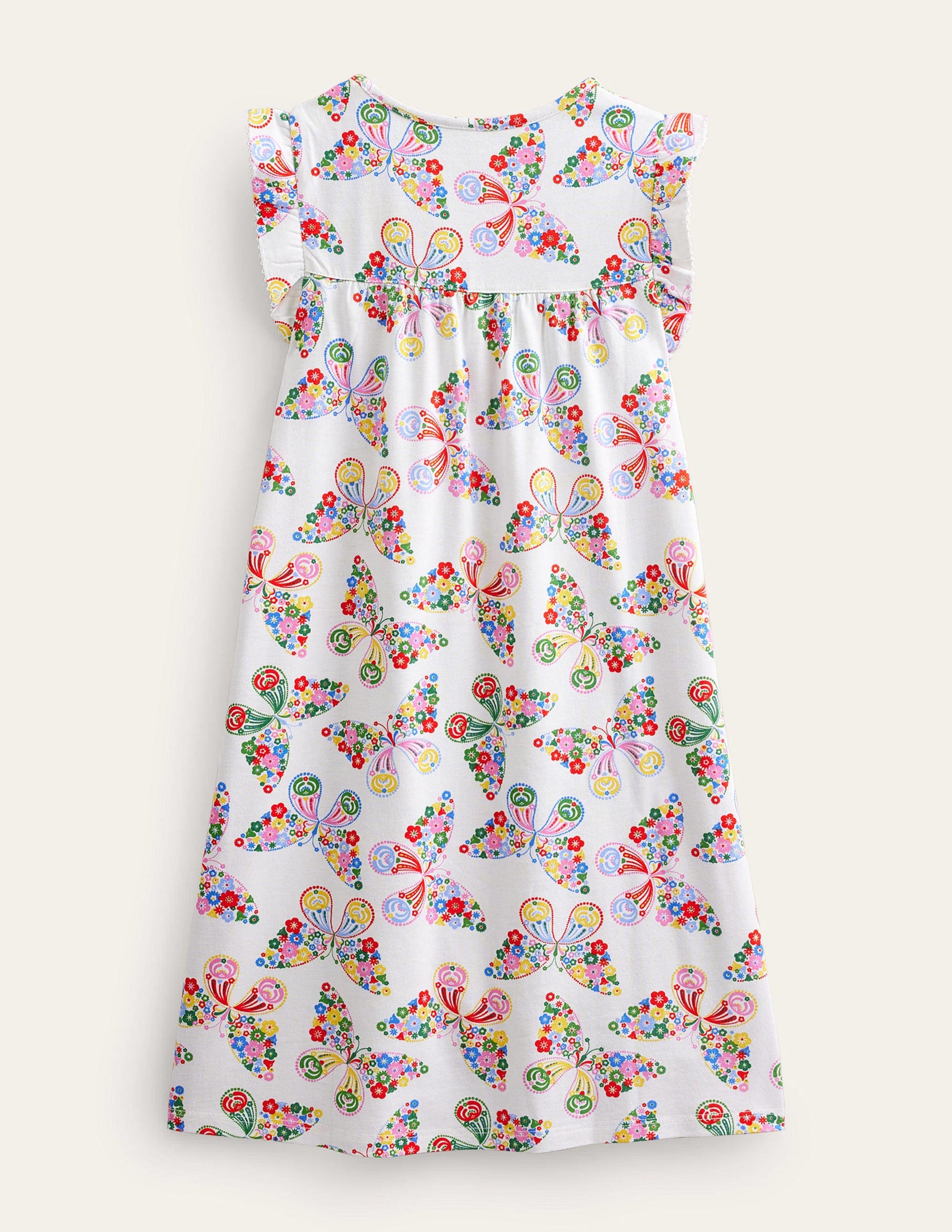 Printed Short-sleeved Nightie-Ivory Butterflies-2
