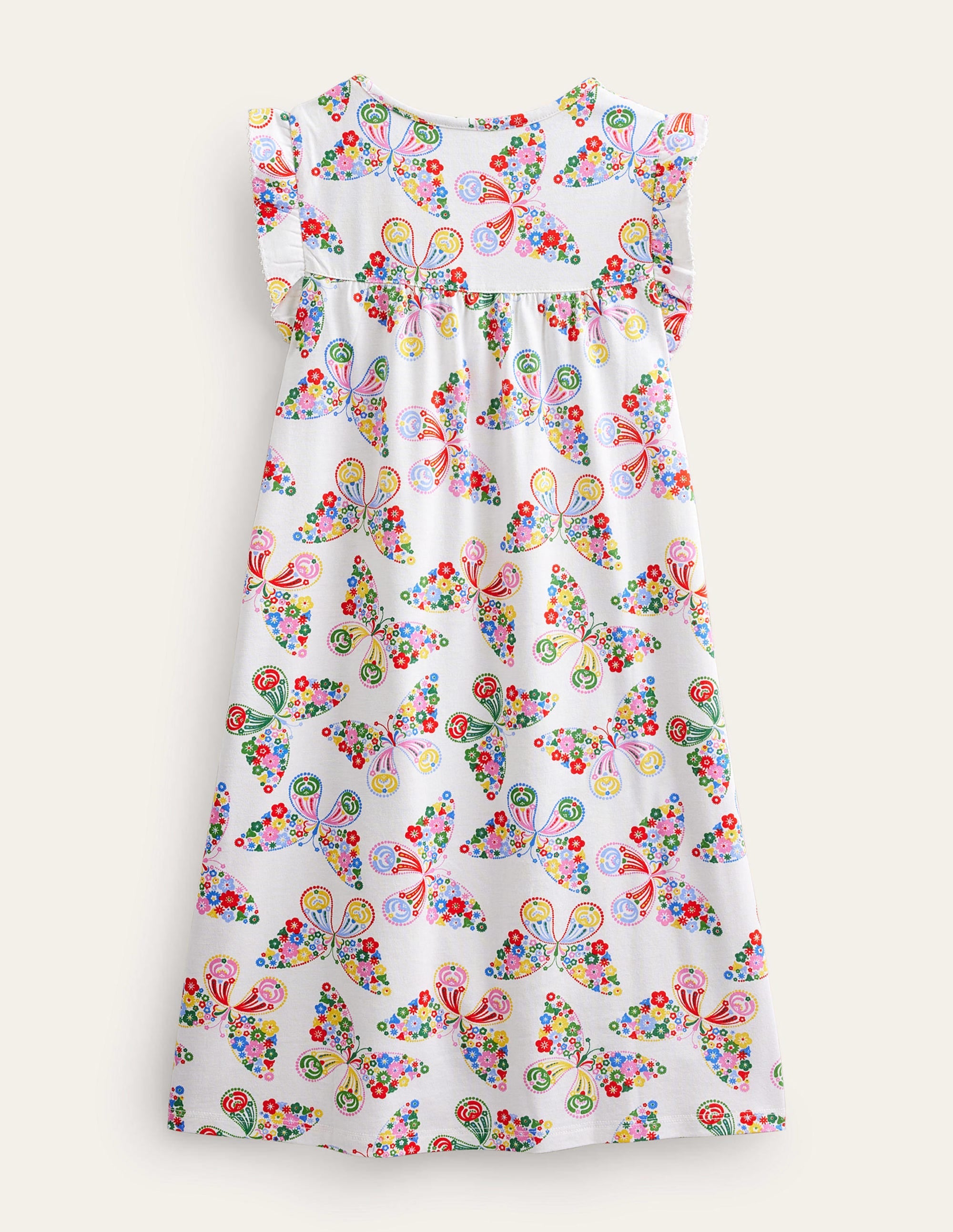 Printed Short-sleeved Nightie-Ivory Butterflies - Image 2
