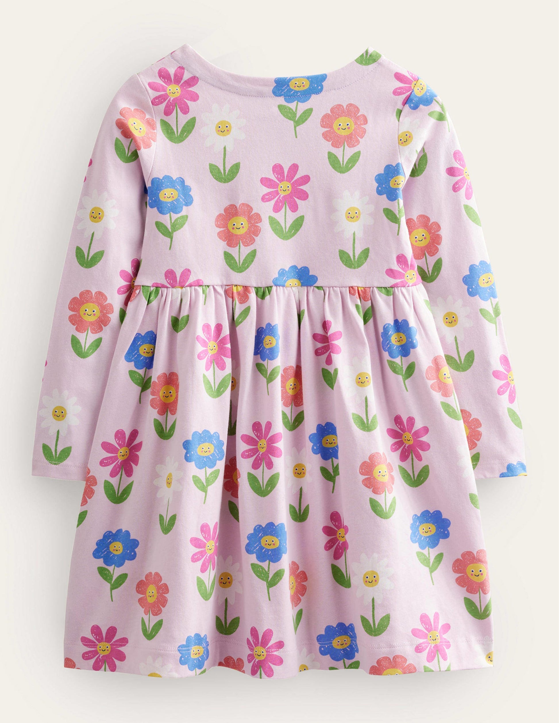 Long Sleeve Fun Jersey Dress-Winsome Pink Flowers-2
