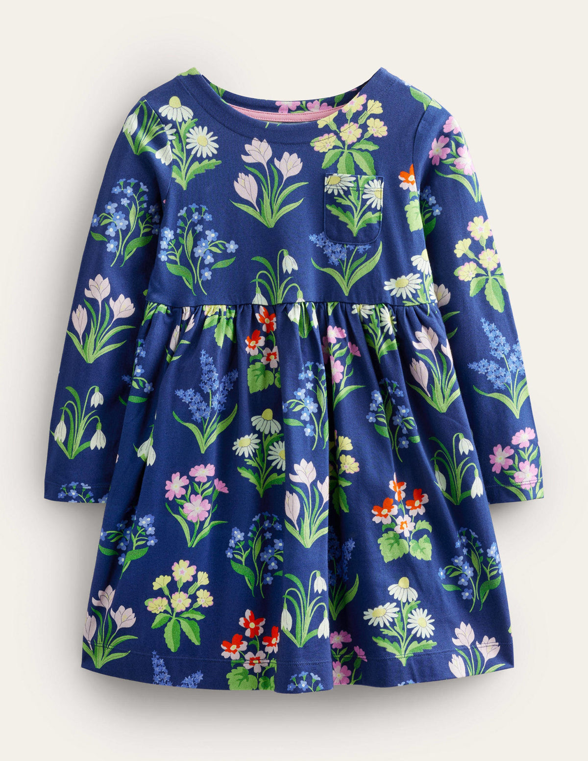 Long Sleeve Fun Jersey Dress-College Navy Wild Flowers - Image 1