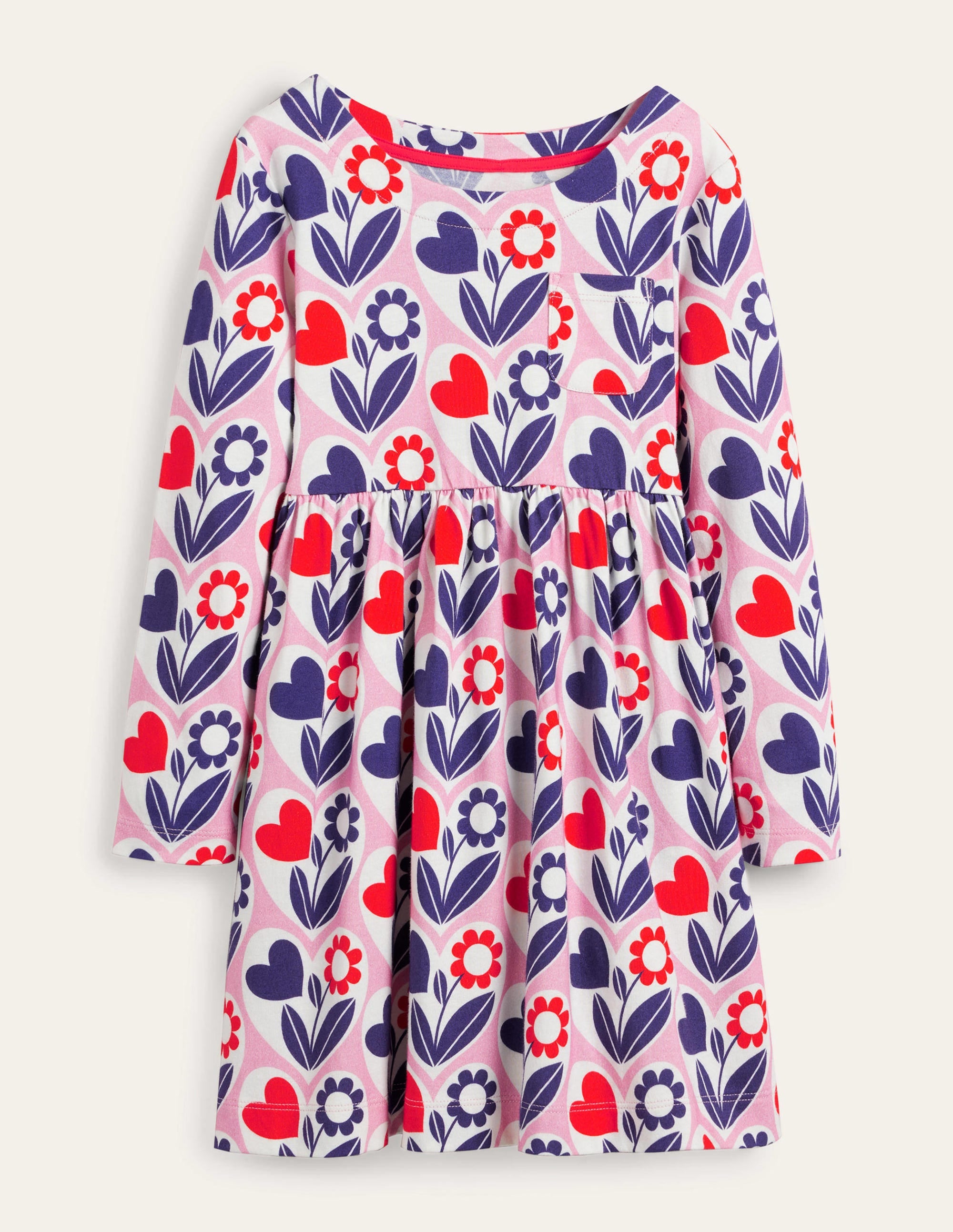Long Sleeve Fun Jersey Dress-Pink Lemonade Flower Hearts - Image 1