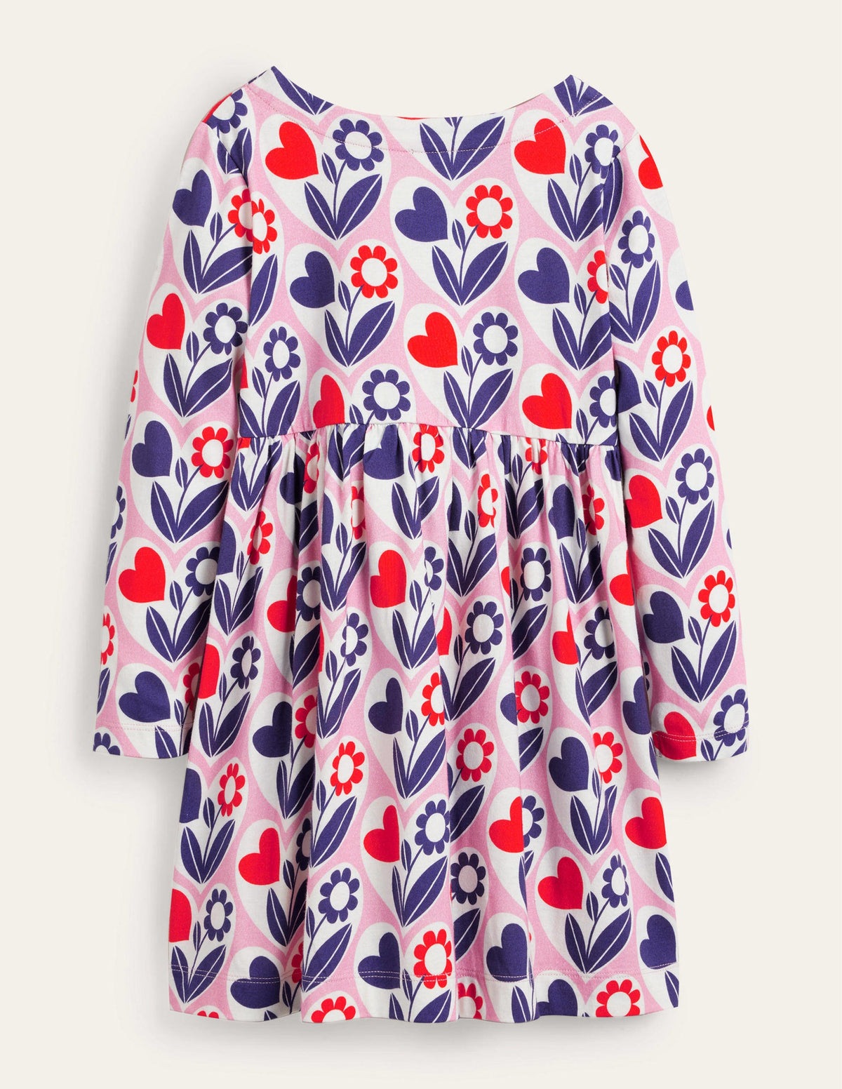 Long Sleeve Fun Jersey Dress-Pink Lemonade Flower Hearts - Image 2