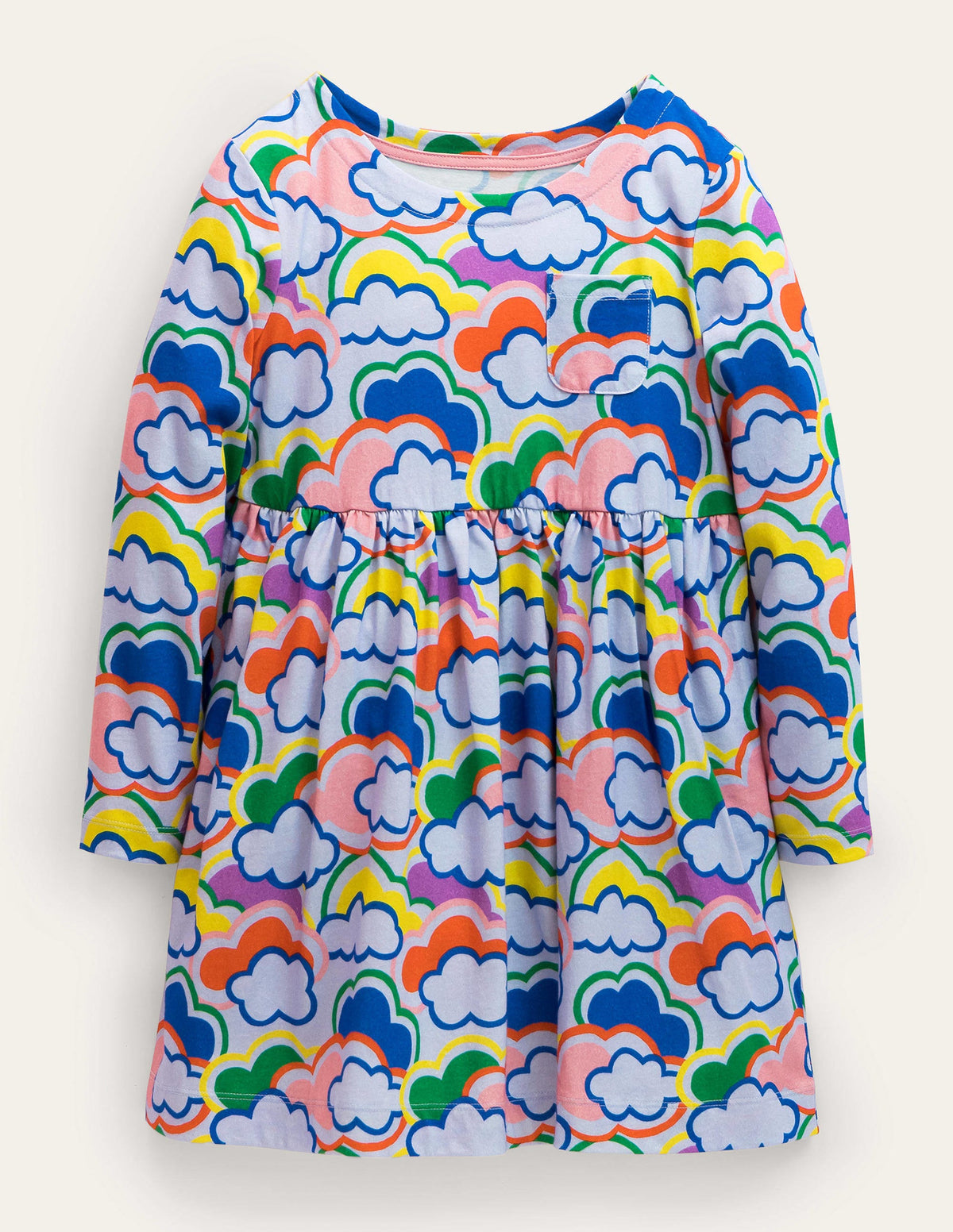 Long Sleeve Fun Jersey Dress-Blue Multi Rainbows - Image 1