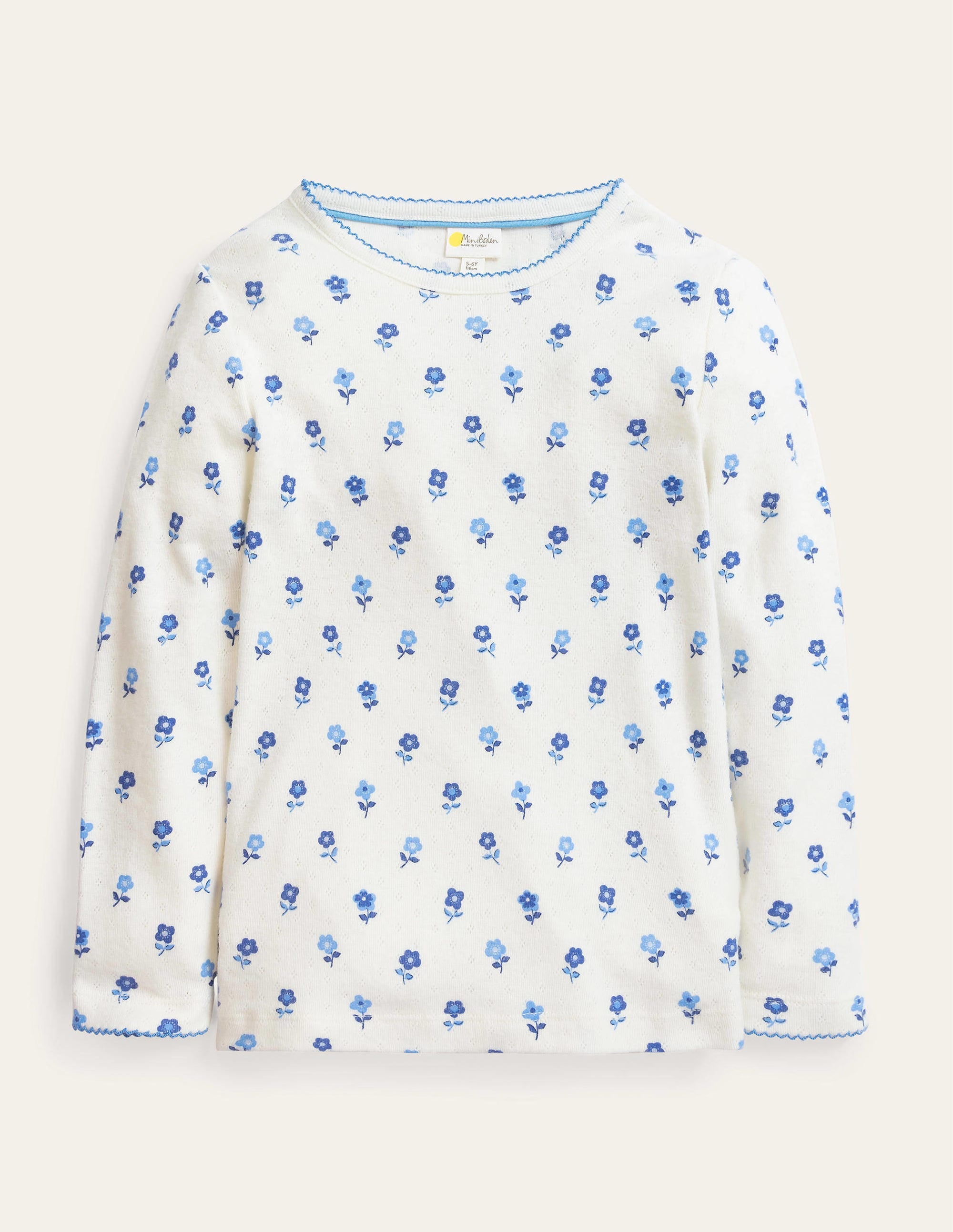 Supersoft Pointelle T-shirt-Vanilla Pod Blue Flower - Image 1