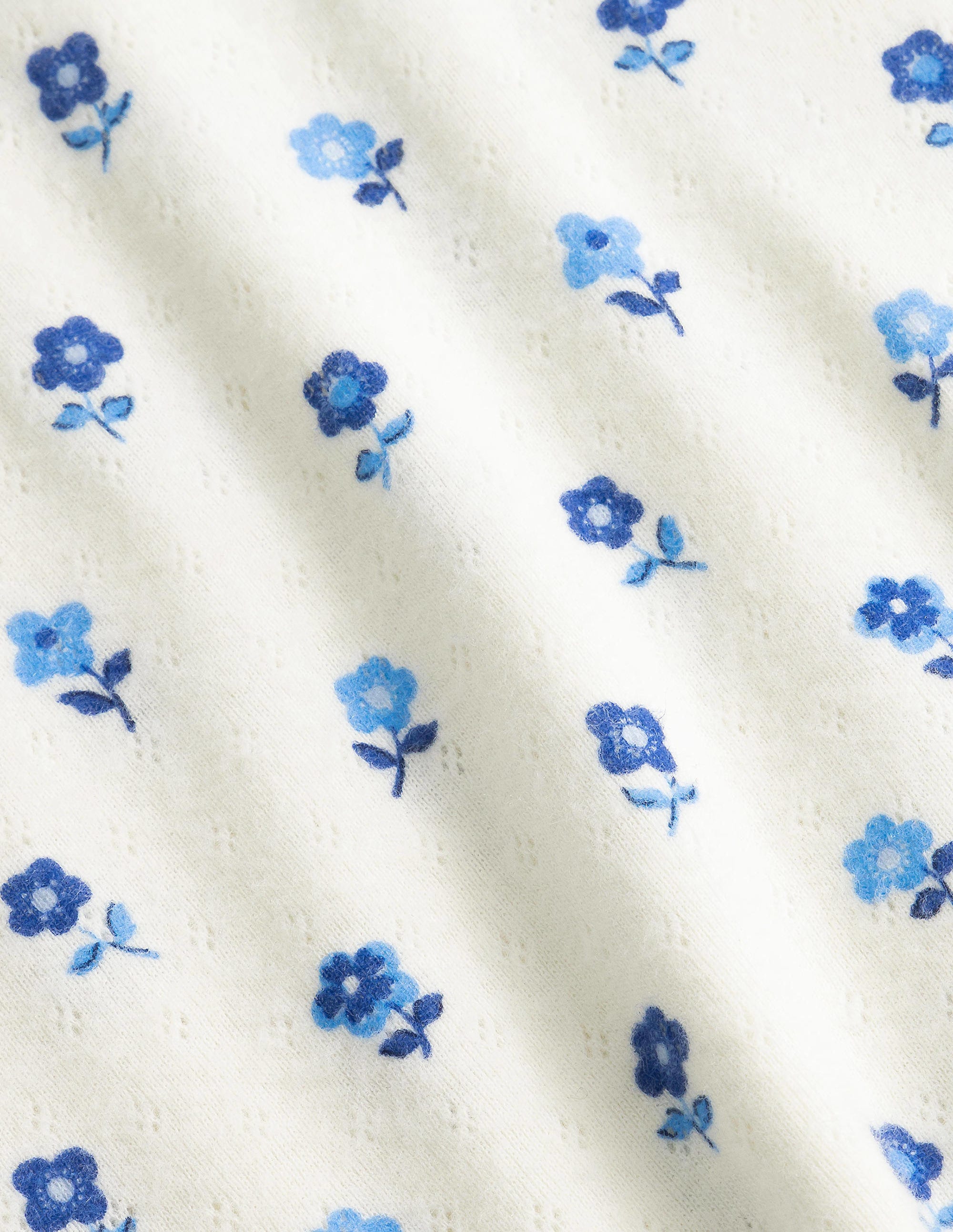 Supersoft Pointelle T-shirt-Vanilla Pod Blue Flower - Image 3