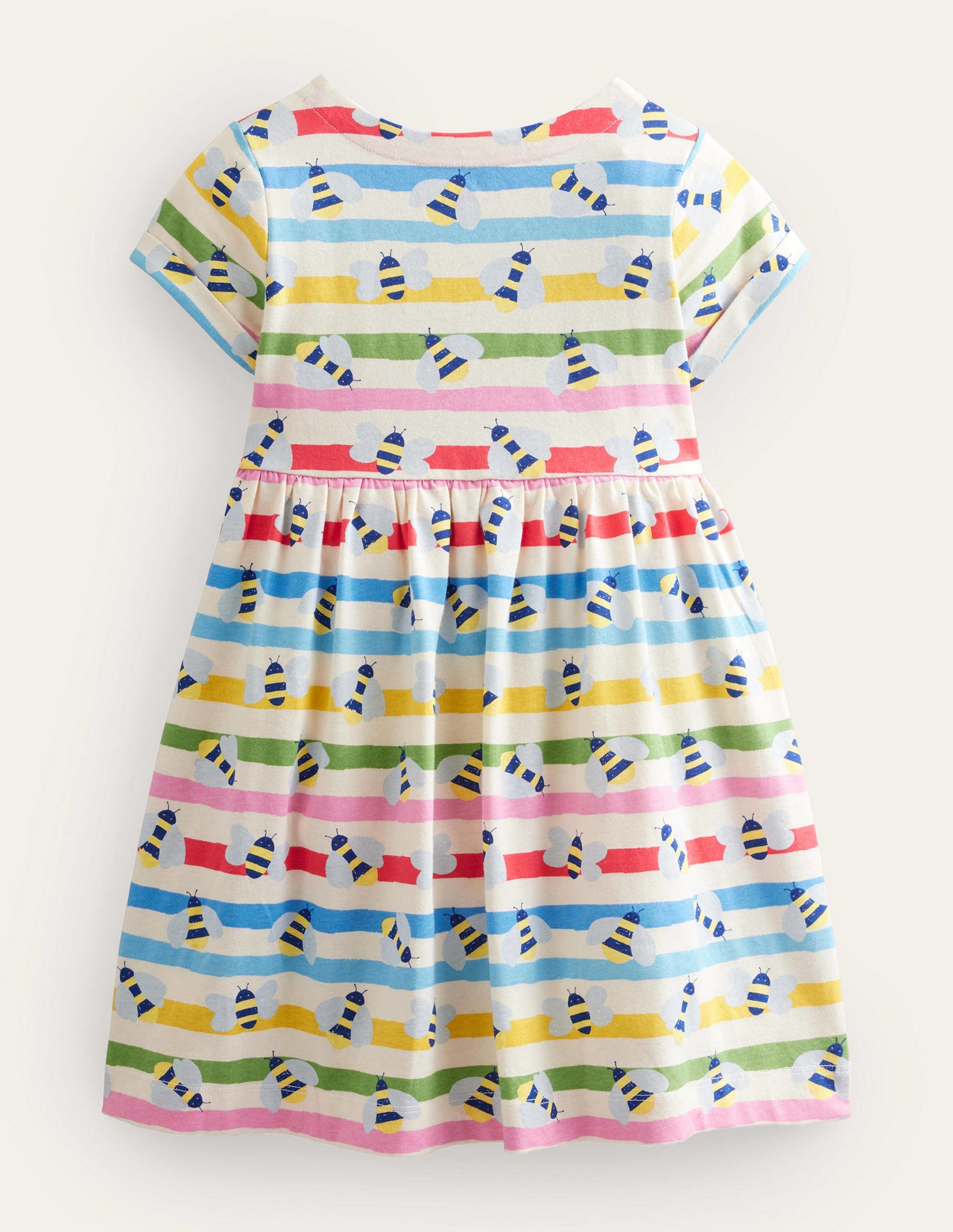 Short Sleeve Fun Jersey Dress-Multi Stripe Bee-2