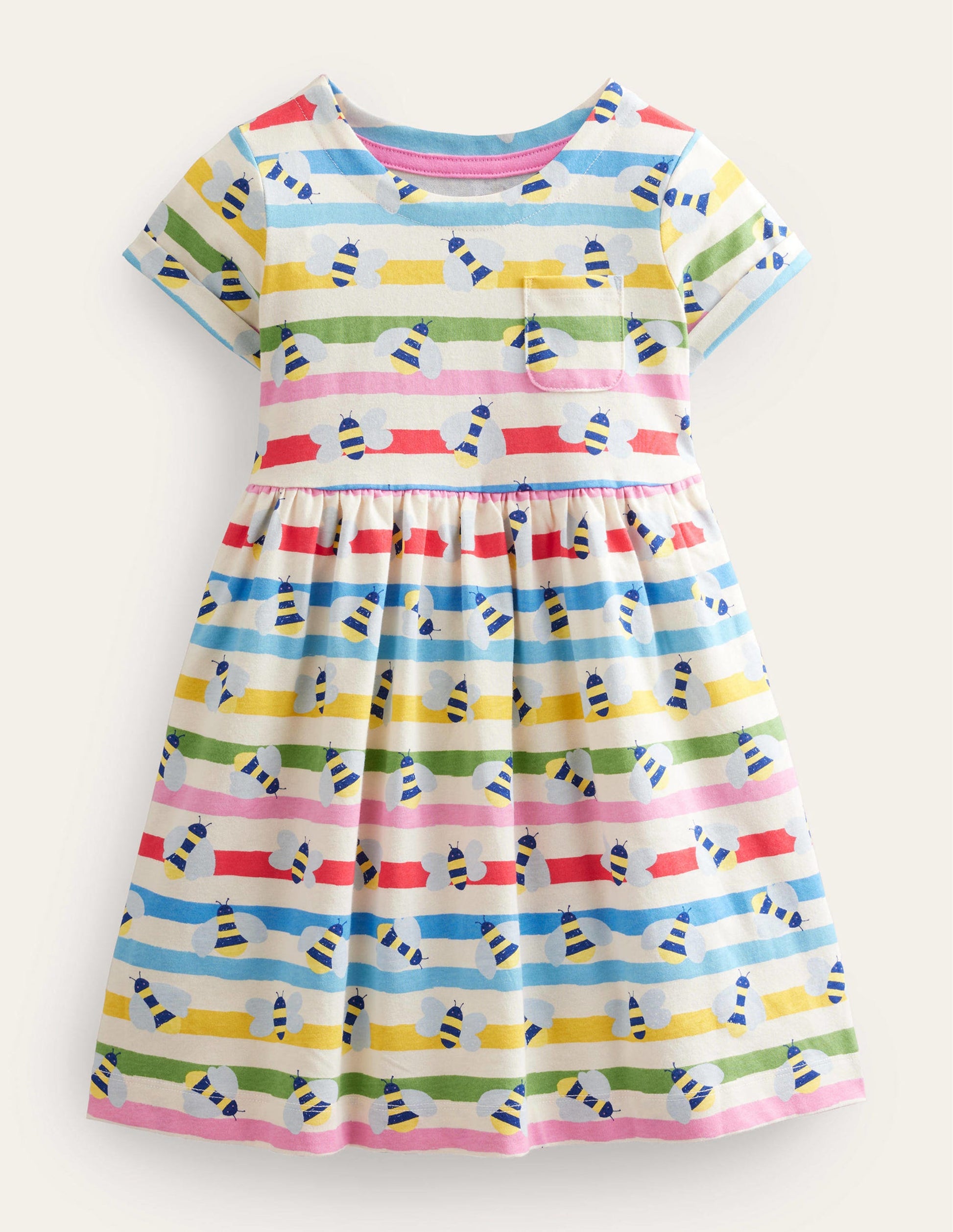 Short Sleeve Fun Jersey Dress-Multi Stripe Bee-1