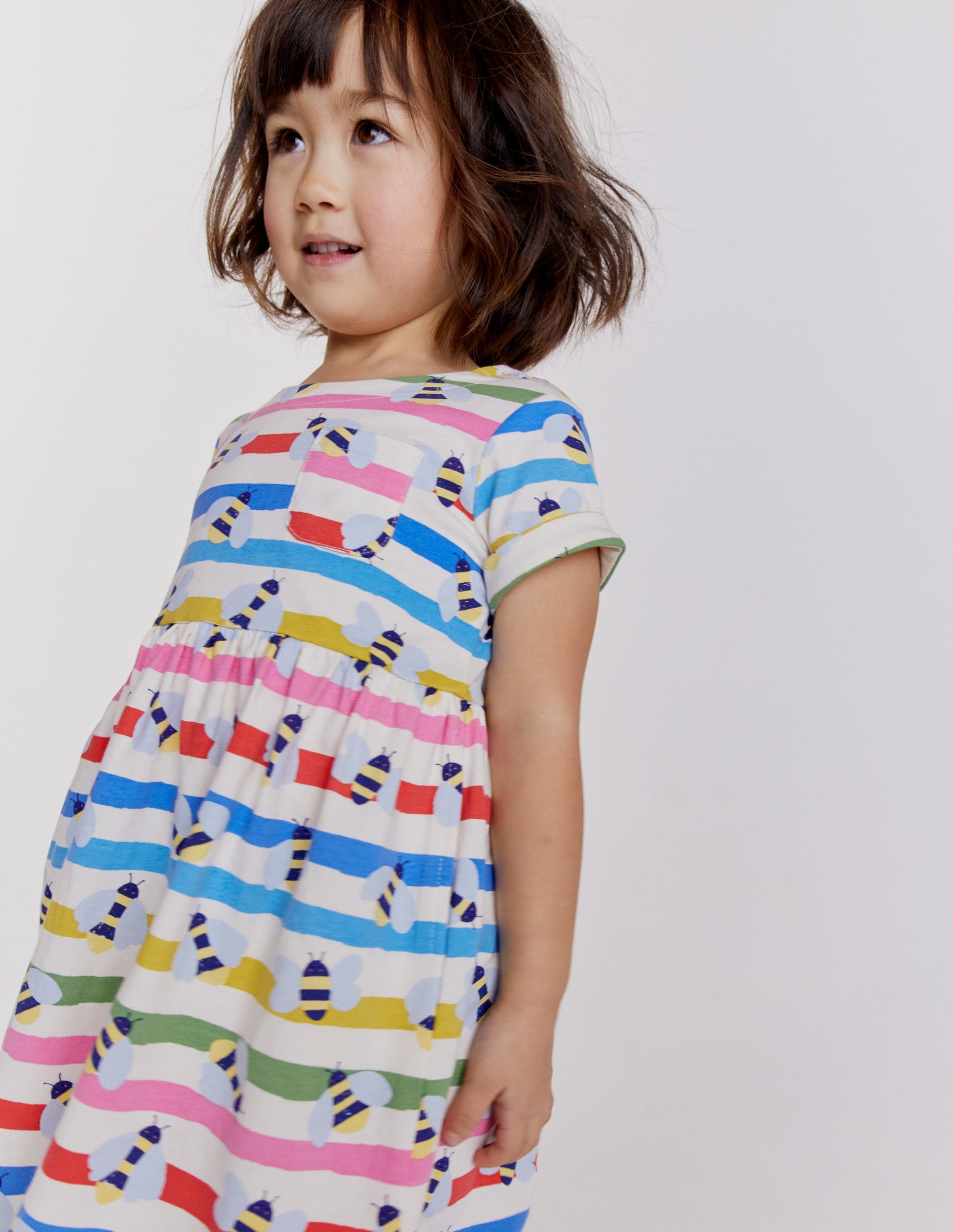 Short Sleeve Fun Jersey Dress-Multi Stripe Bee-6