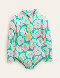 Long-sleeved Swimsuit-Lilac/Green Poppies