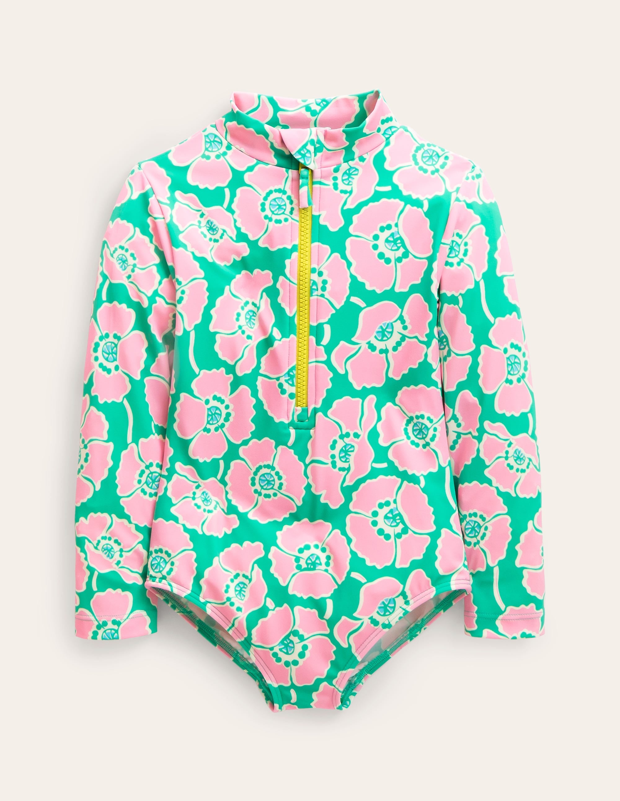 Long-sleeved Swimsuit-Lilac/Green Poppies - Image 1
